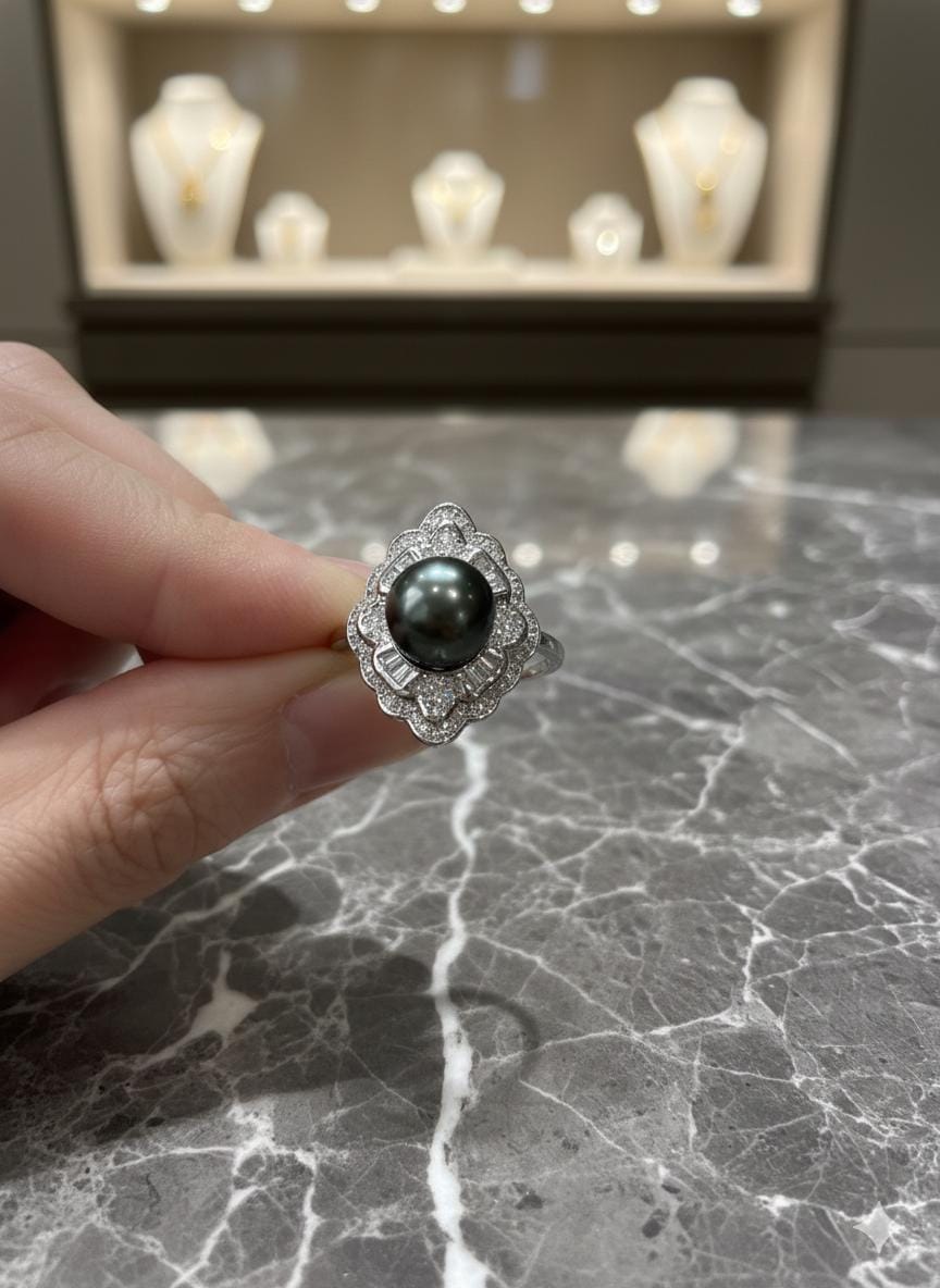 Tahitian Peacock Pearl Statement Ring – Sterling Silver, 9–10mm