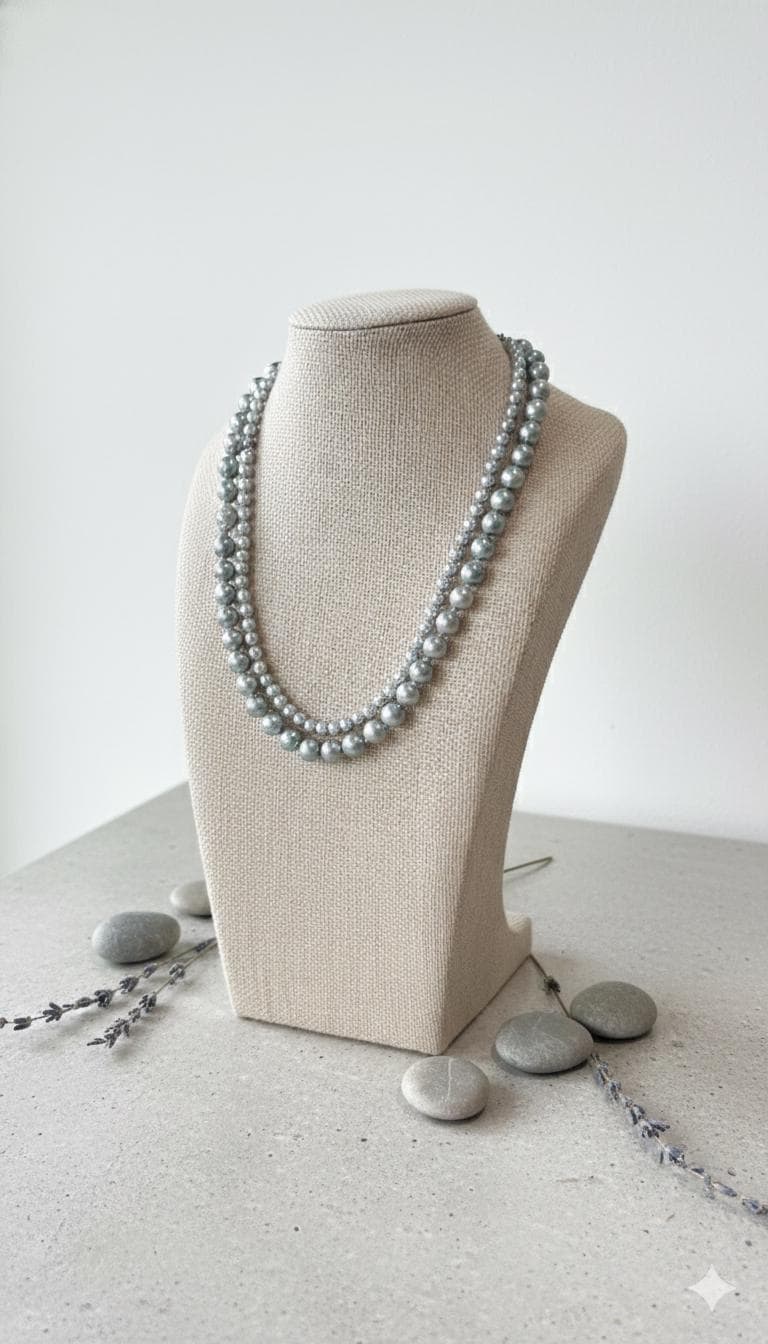 Blue Akoya Pearl Necklace Set – Double Strand, 5–6mm & 8–9mm