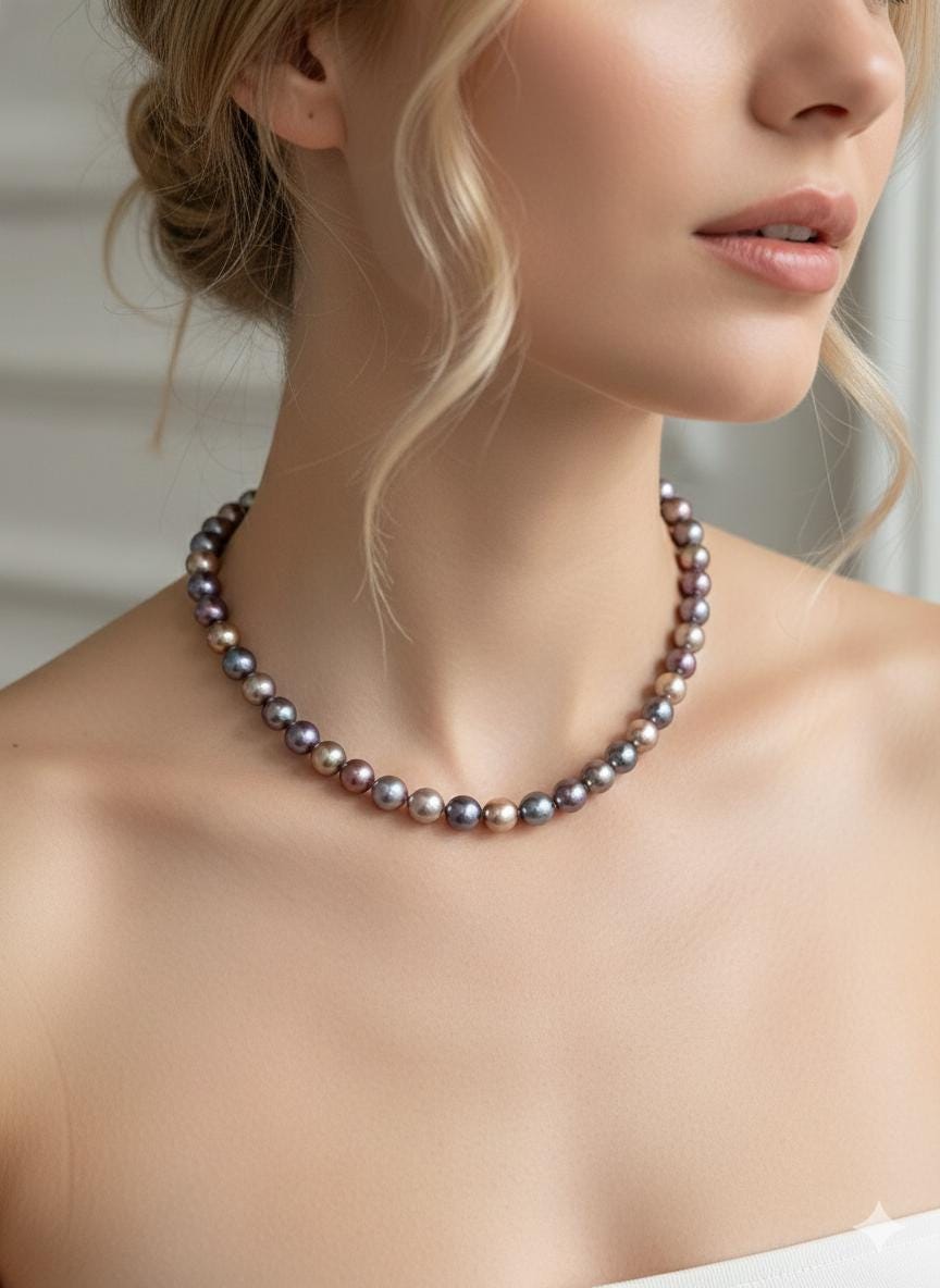 Multicolor Edison Pearl Necklace – Pink, Purple & Champagne, 6.5–7.5mm