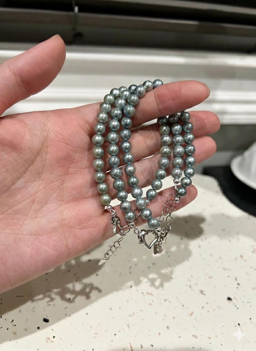 Blue Akoya Pearl Bracelet – Iridescent Blue-Gray, 6–7mm, Toggle Clasp