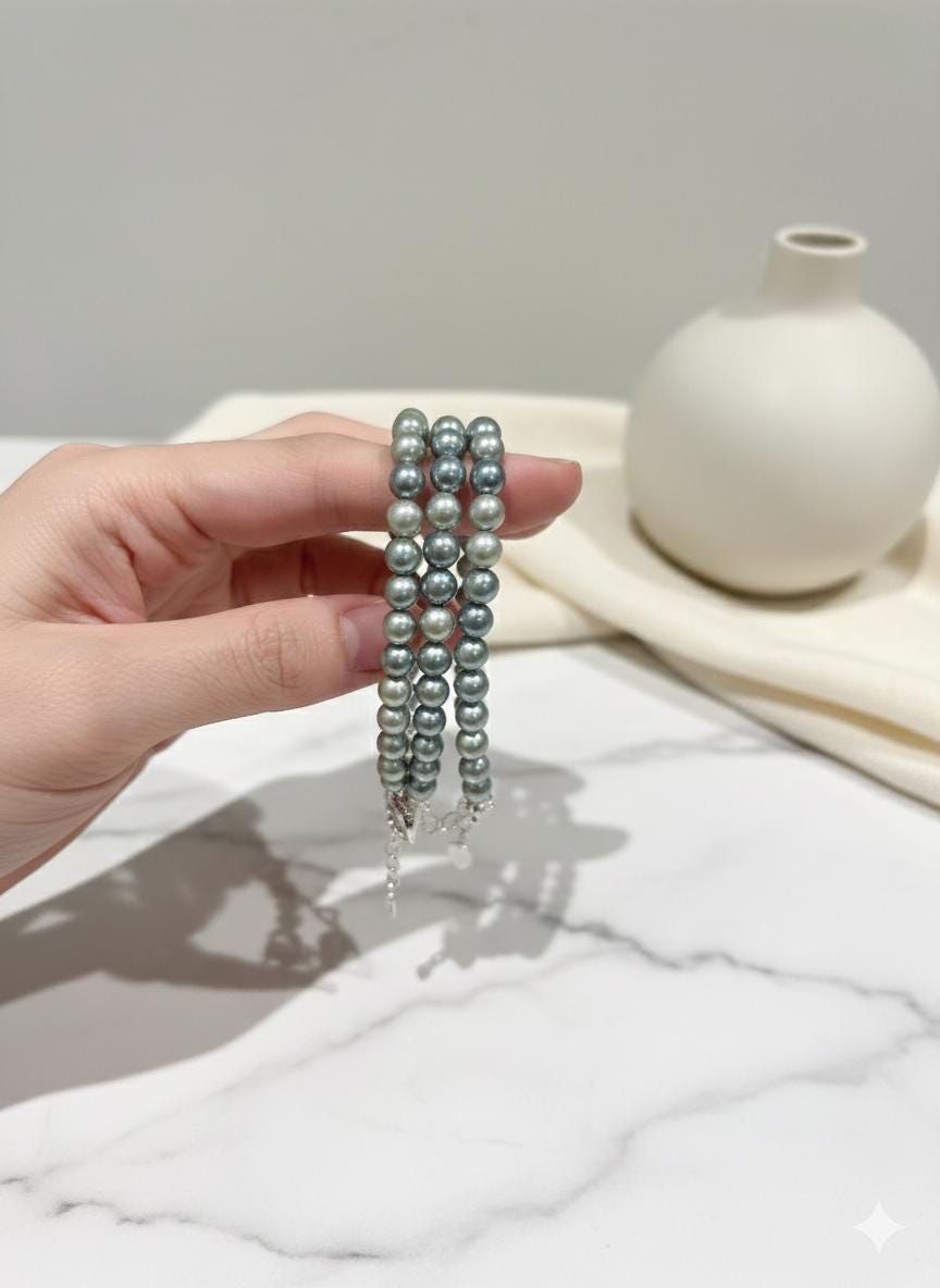Blue Akoya Pearl Bracelet – Iridescent Blue-Gray, 6–7mm, Toggle Clasp