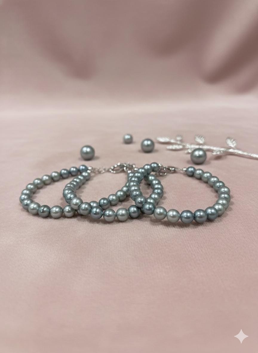 Blue Akoya Pearl Bracelet – Iridescent Blue-Gray, 6–7mm, Toggle Clasp