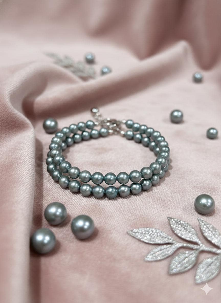 Blue Akoya Pearl Bracelet – Iridescent Blue-Gray, 6–7mm, Toggle Clasp