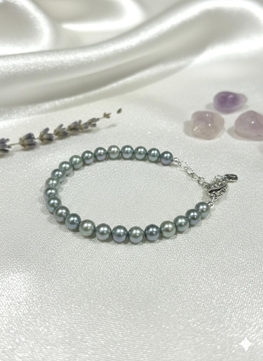 Blue Akoya Pearl Bracelet – Iridescent Blue-Gray, 6–7mm, Toggle Clasp