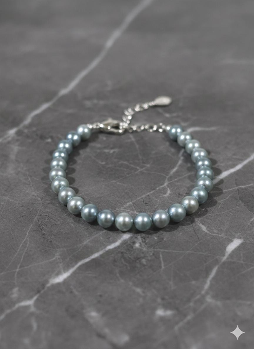 Blue Akoya Pearl Bracelet – Iridescent Blue-Gray, 6–7mm, Toggle Clasp