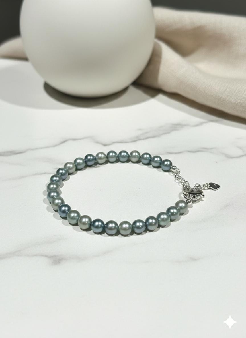Blue Akoya Pearl Bracelet – Iridescent Blue-Gray, 6–7mm, Toggle Clasp