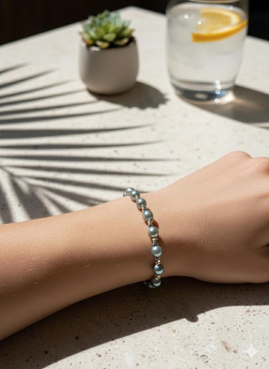 Blue Akoya Pearl Bracelet – Easy One-Hand Adjustable, Iridescent Blue, 6–7mm