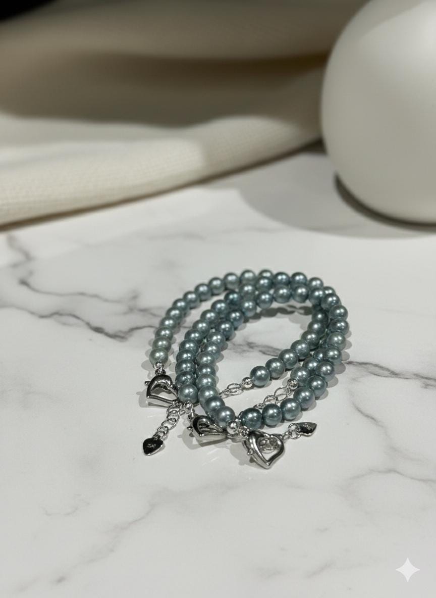 Blue Akoya Pearl Bracelet – Iridescent Blue-Gray, 6–7mm, Toggle Clasp