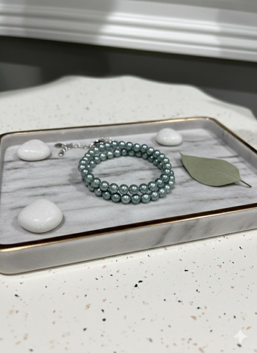Blue Akoya Pearl Bracelet – Iridescent Blue-Gray, 6–7mm, Toggle Clasp