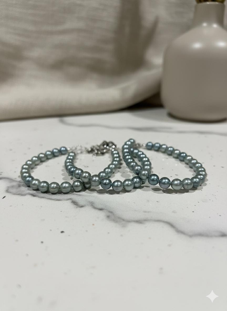 Blue Akoya Pearl Bracelet – Iridescent Blue-Gray, 6–7mm, Toggle Clasp
