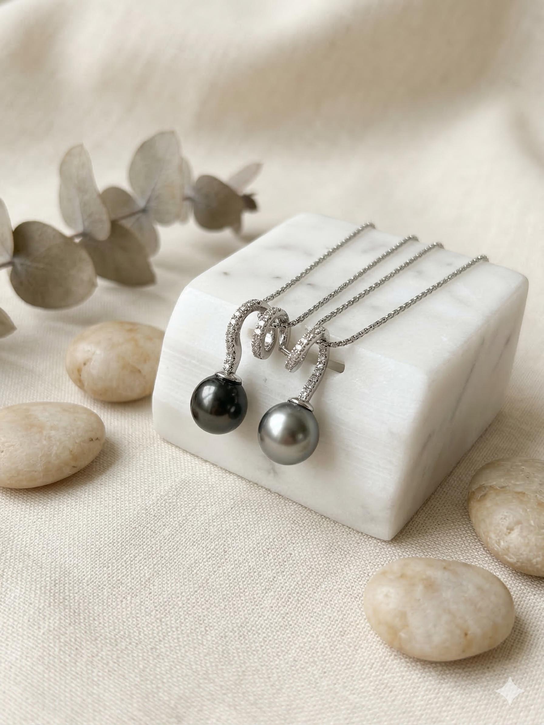 Dual Tahitian Pearl Pendant Necklace — Peacock & Platinum