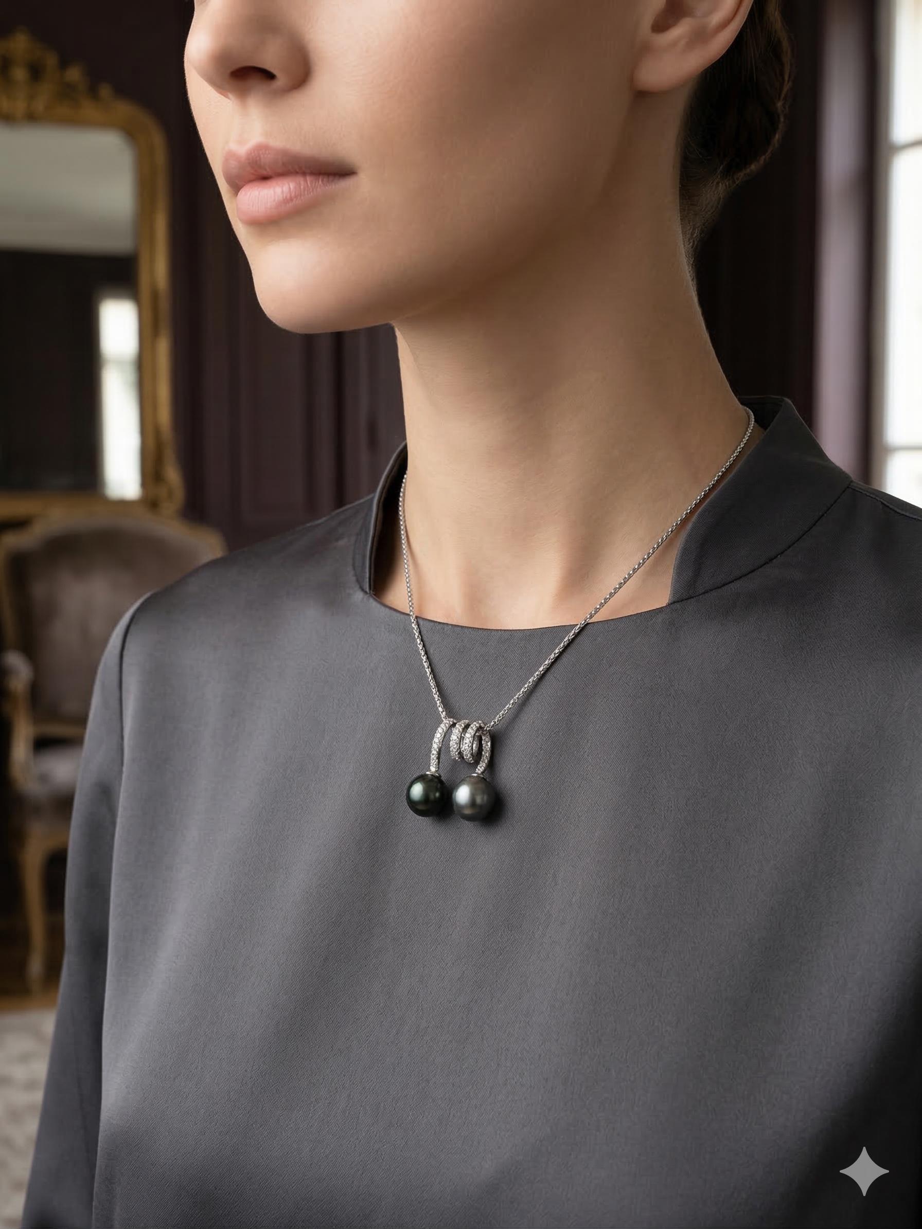 Dual Tahitian Pearl Pendant Necklace — Peacock & Platinum
