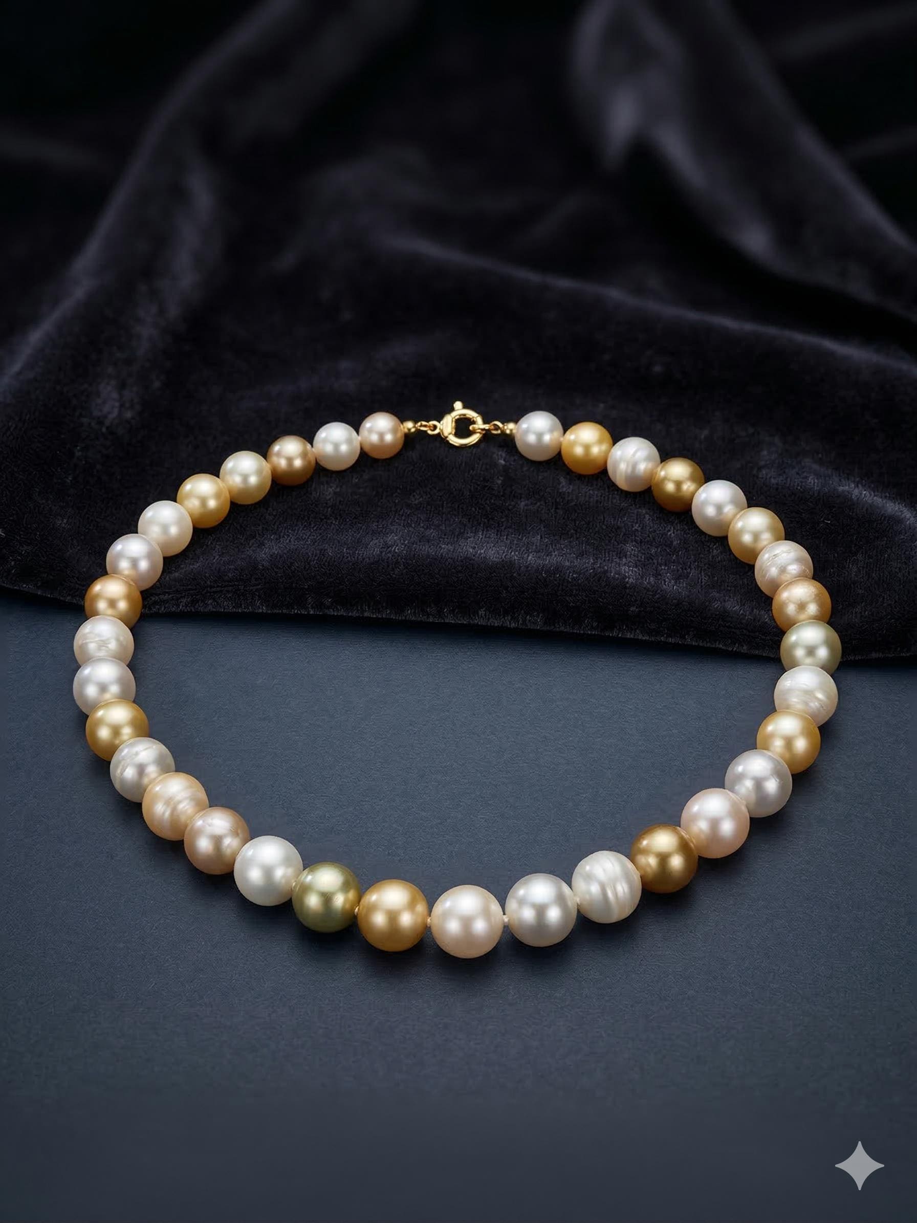 South Sea Pearl Necklace – White & Golden, 10–12mm