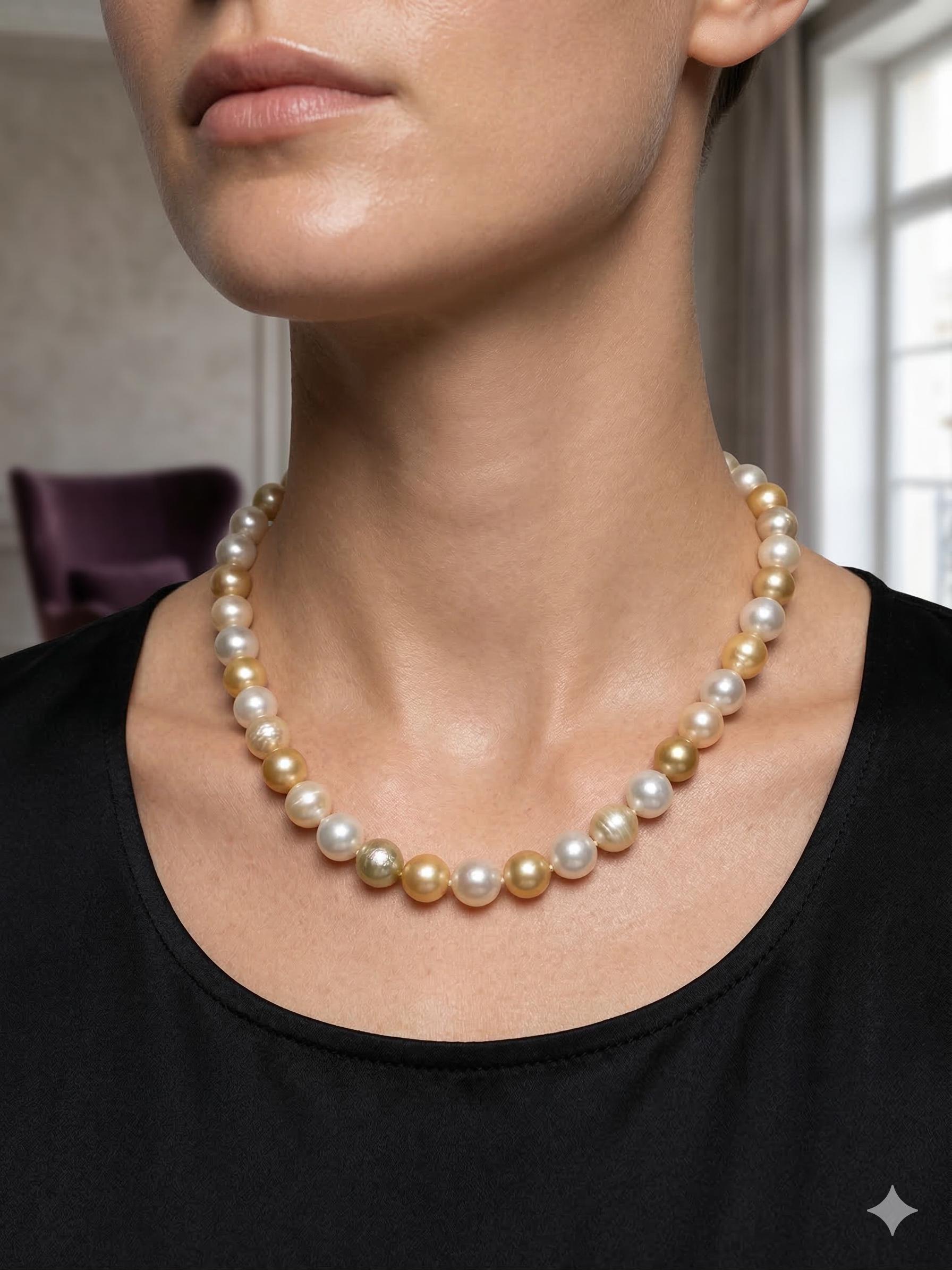 South Sea Pearl Necklace – White & Golden, 10–12mm