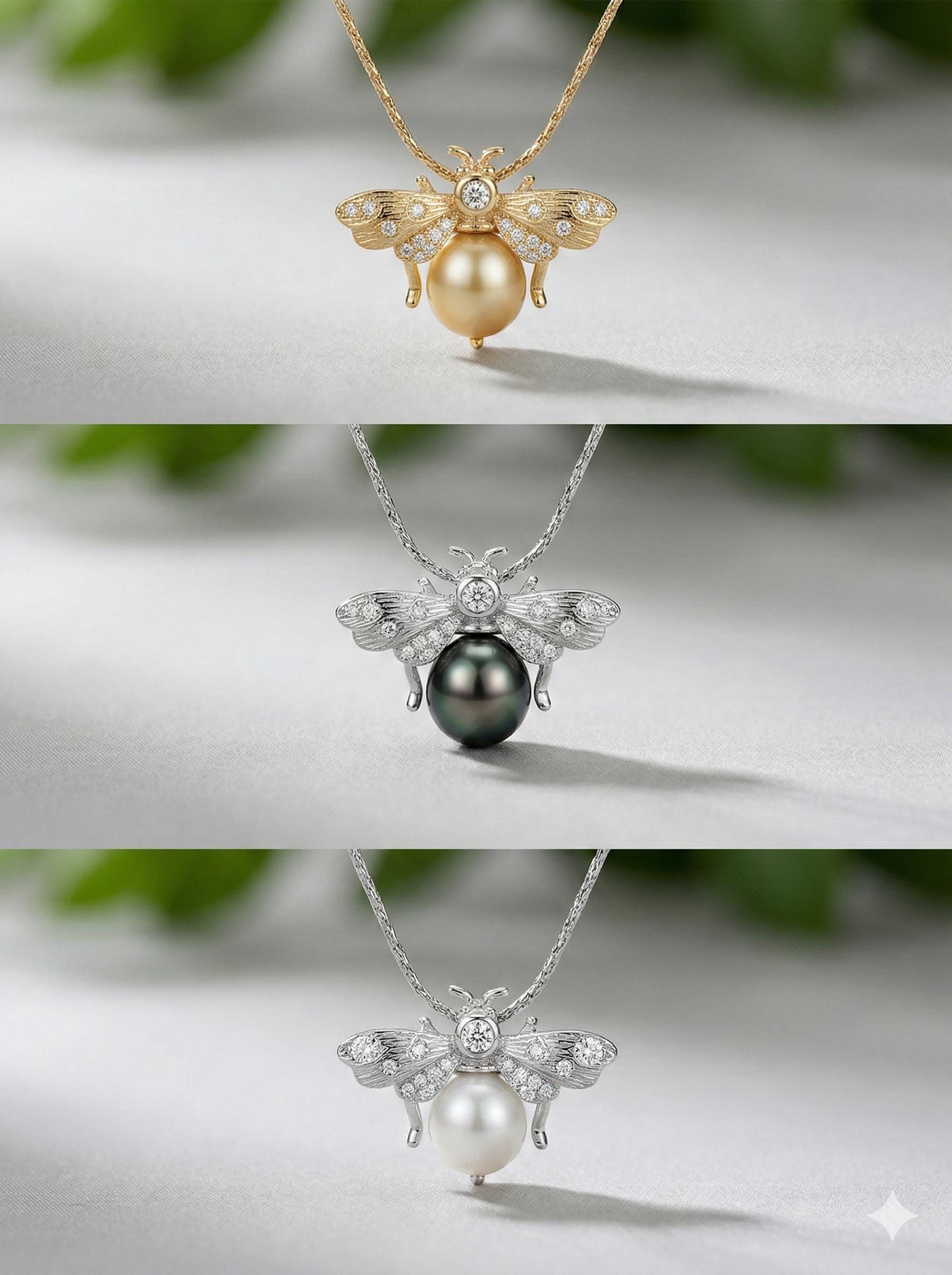 Bee Pearl Pendant Brooch – South Sea or Tahitian, ~9mm