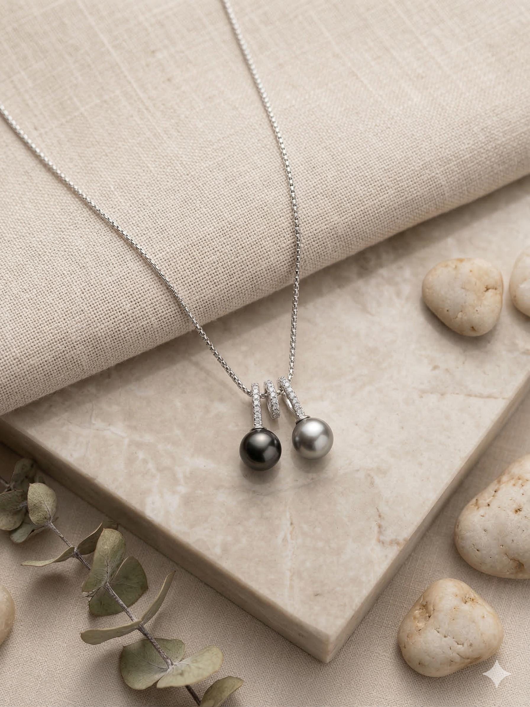 Dual Tahitian Pearl Pendant Necklace — Peacock & Platinum