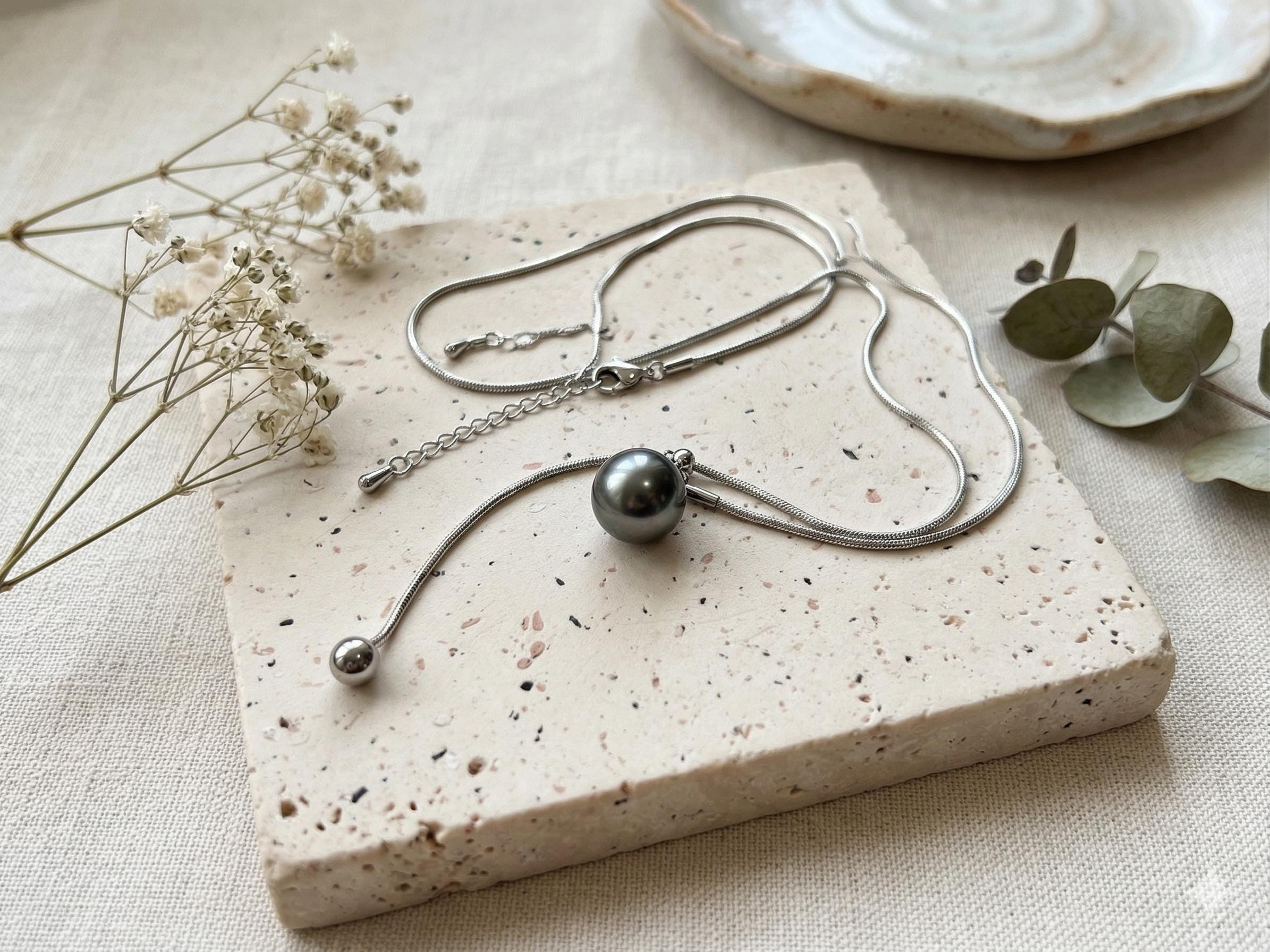 Tahitian Baroque Pearl Lariat Necklace – Stainless Steel, 12–15mm