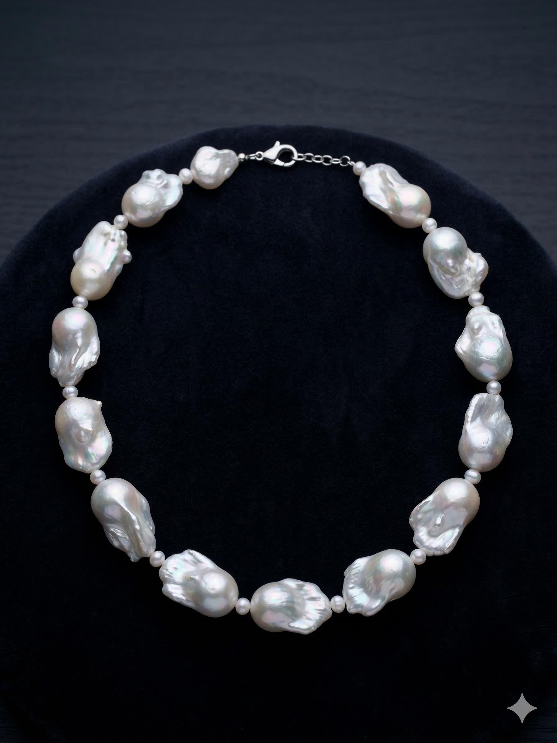 Silvery Blue Chunky Baroque Pearl Necklace – 11–13mm
