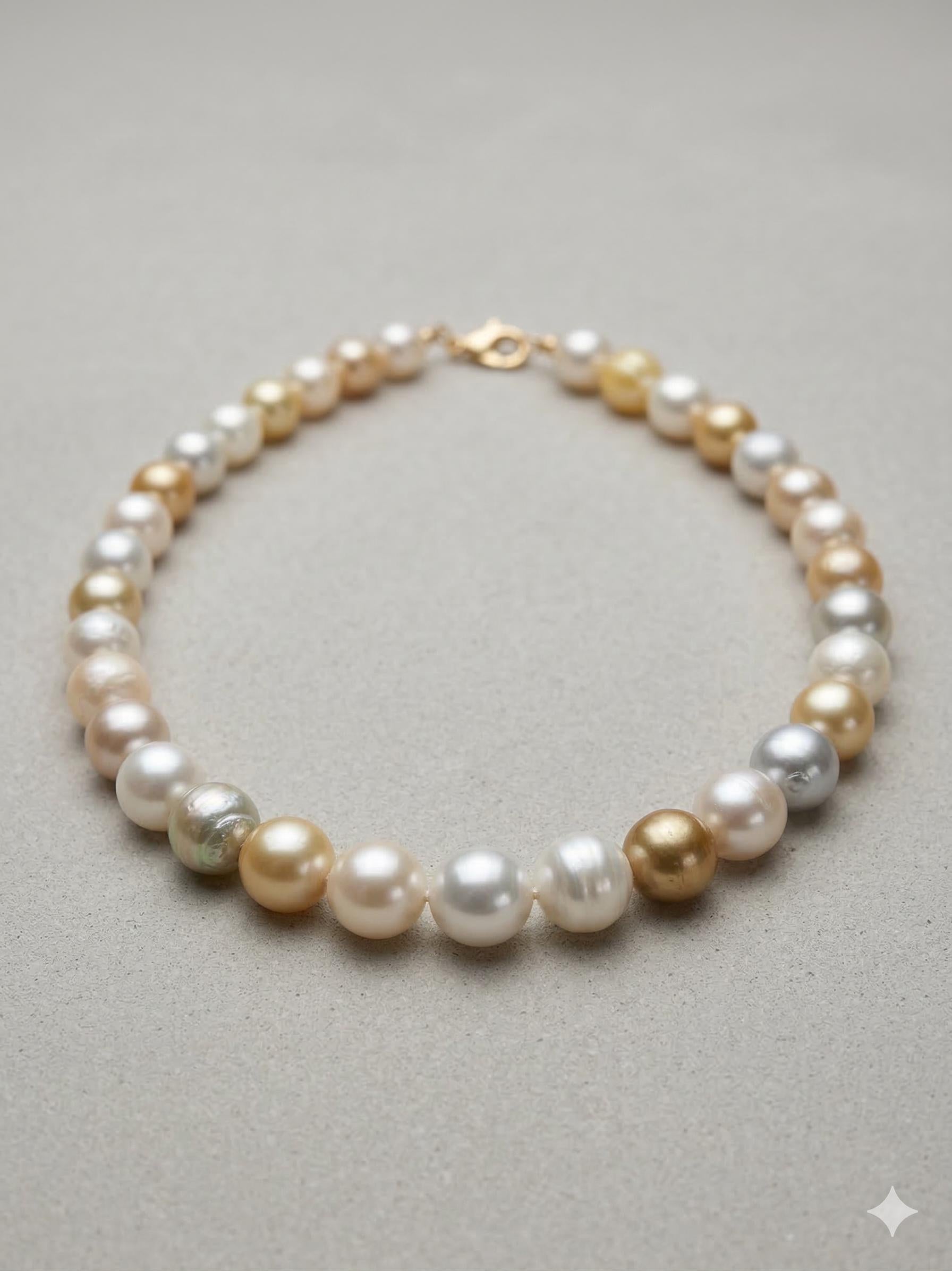 South Sea Pearl Necklace – White & Golden, 10–12mm