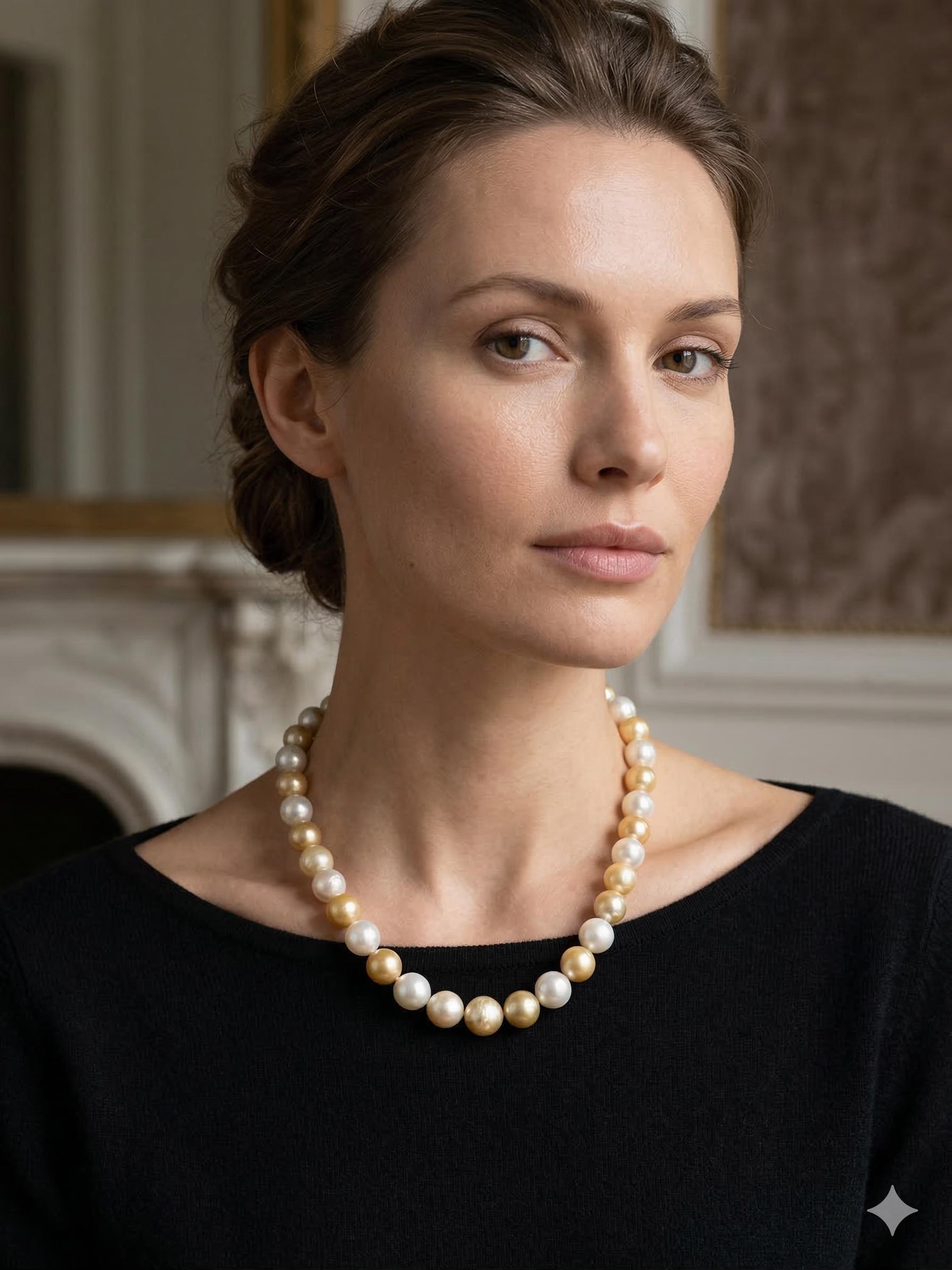 South Sea Pearl Necklace – White & Golden, 10–12mm