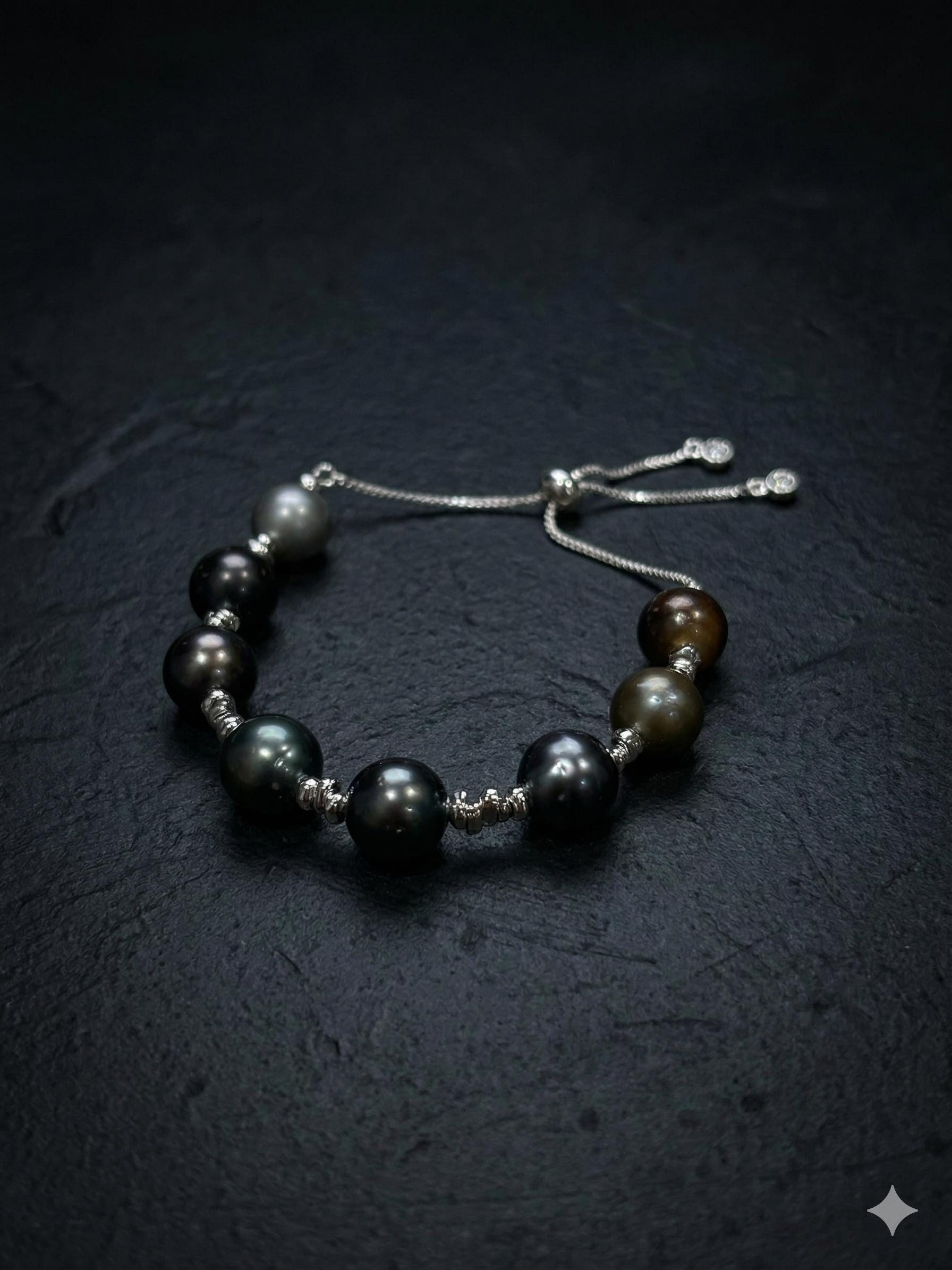 Iridescent Multicolor Tahitian Pearl Bracelet — Silver Tone, Adjustable