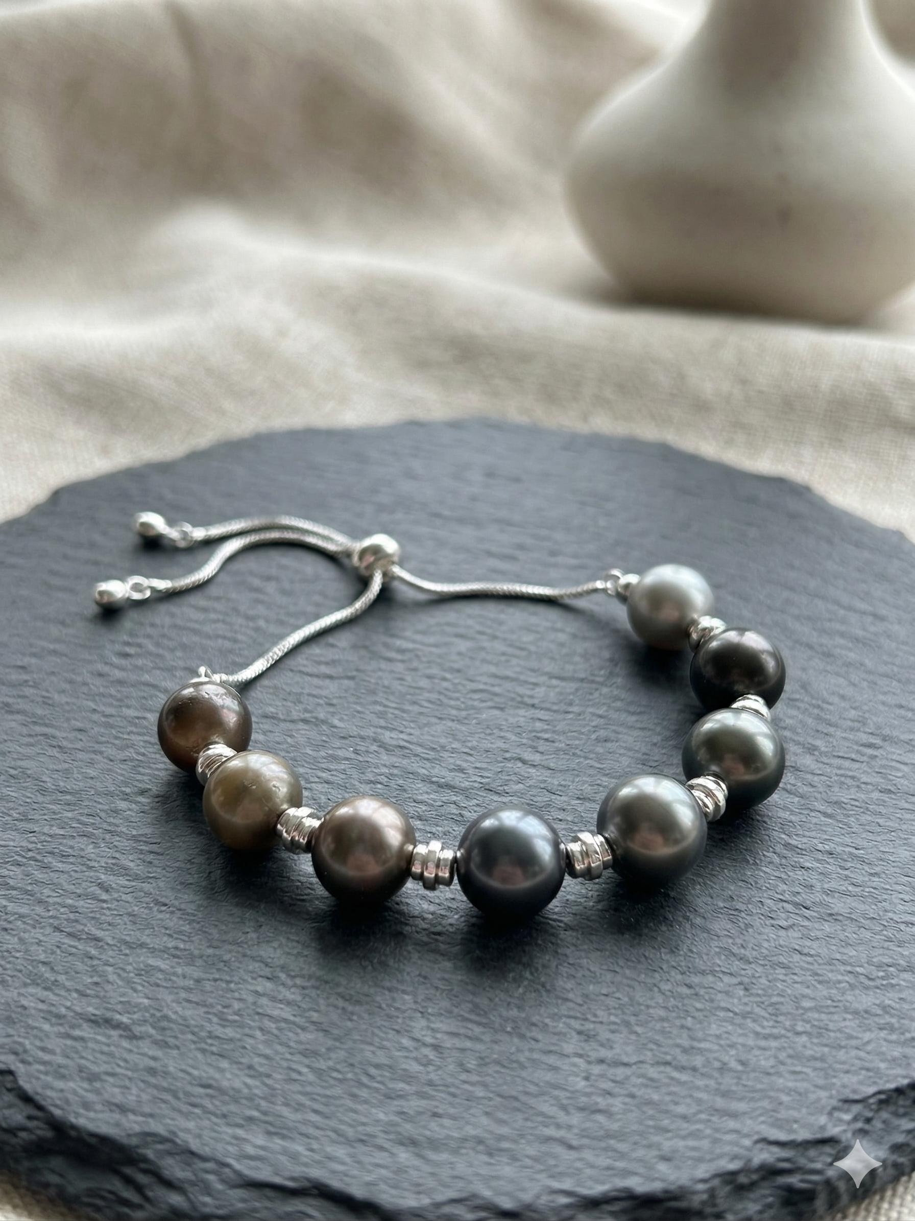 Iridescent Multicolor Tahitian Pearl Bracelet — Silver Tone, Adjustable