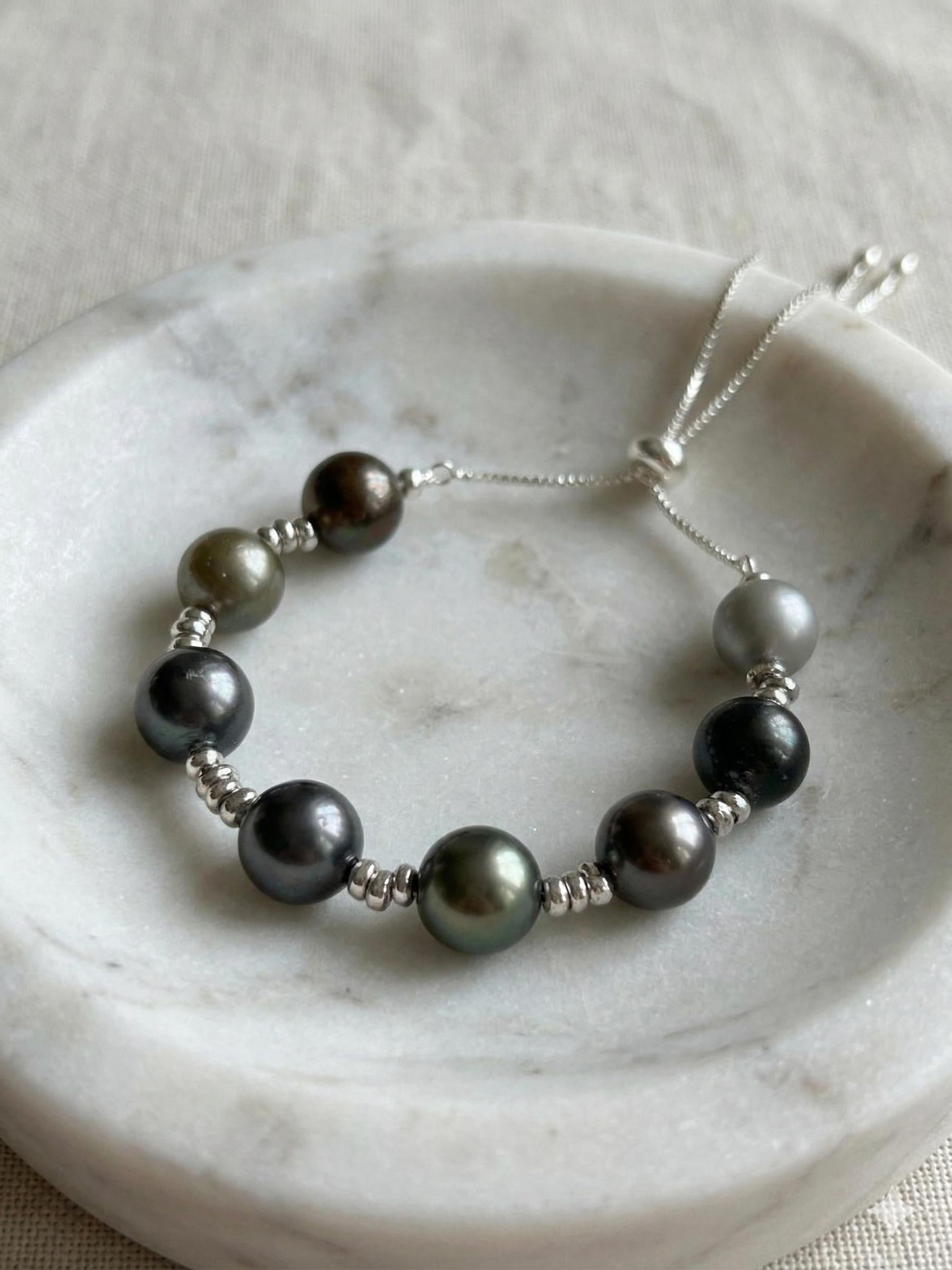 Iridescent Multicolor Tahitian Pearl Bracelet — Silver Tone, Adjustable