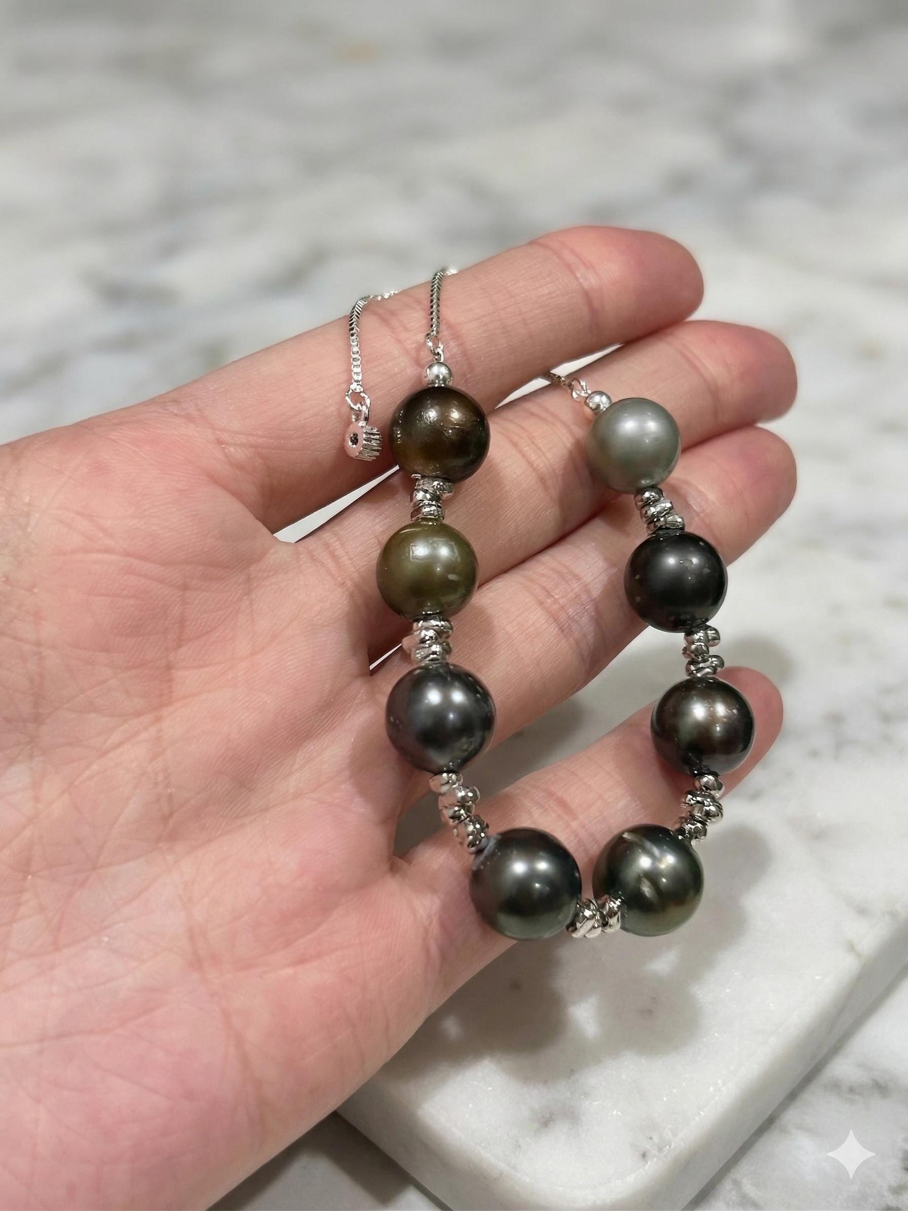 Iridescent Multicolor Tahitian Pearl Bracelet — Silver Tone, Adjustable