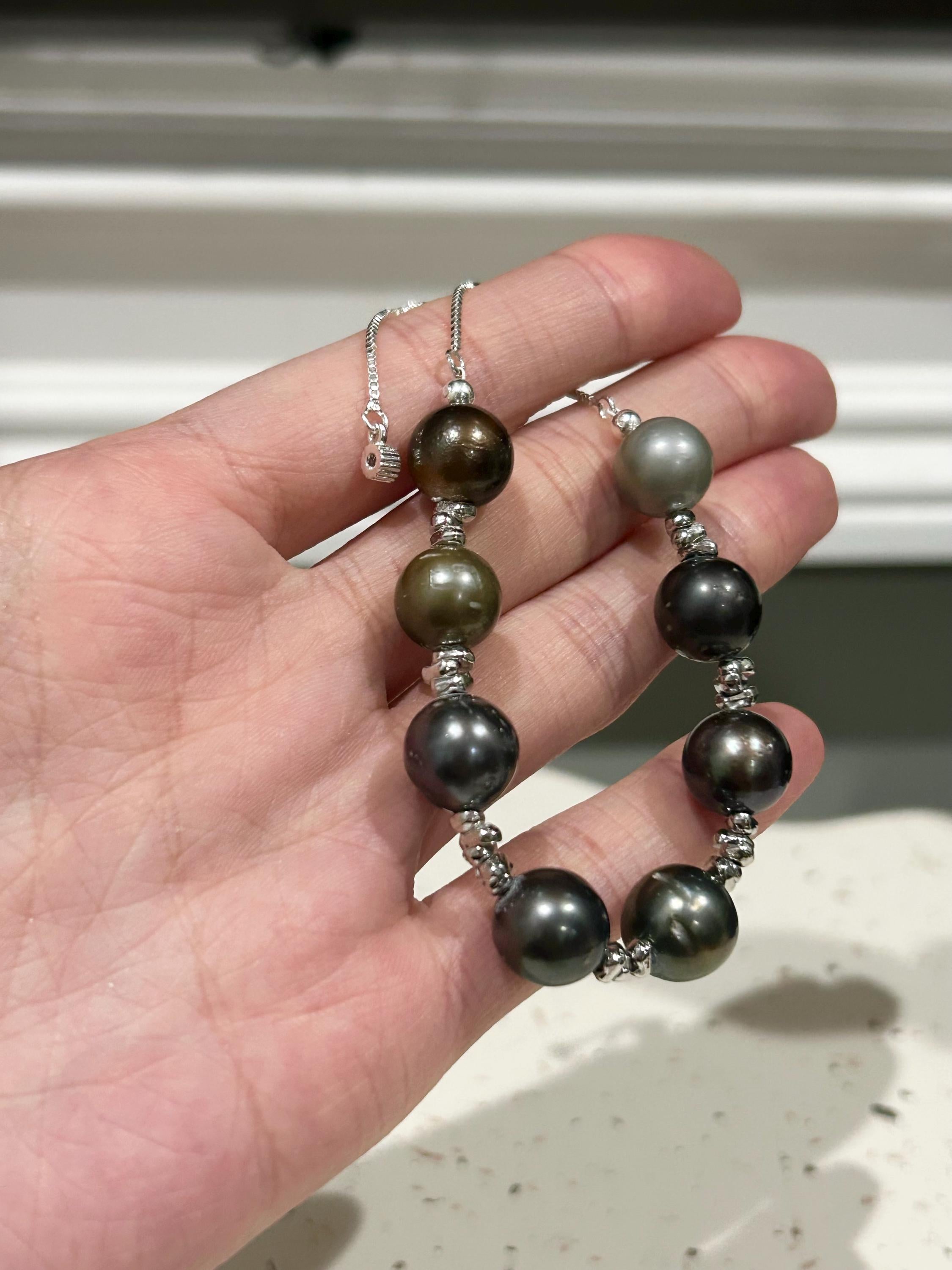 Iridescent Multicolor Tahitian Pearl Bracelet — Silver Tone, Adjustable