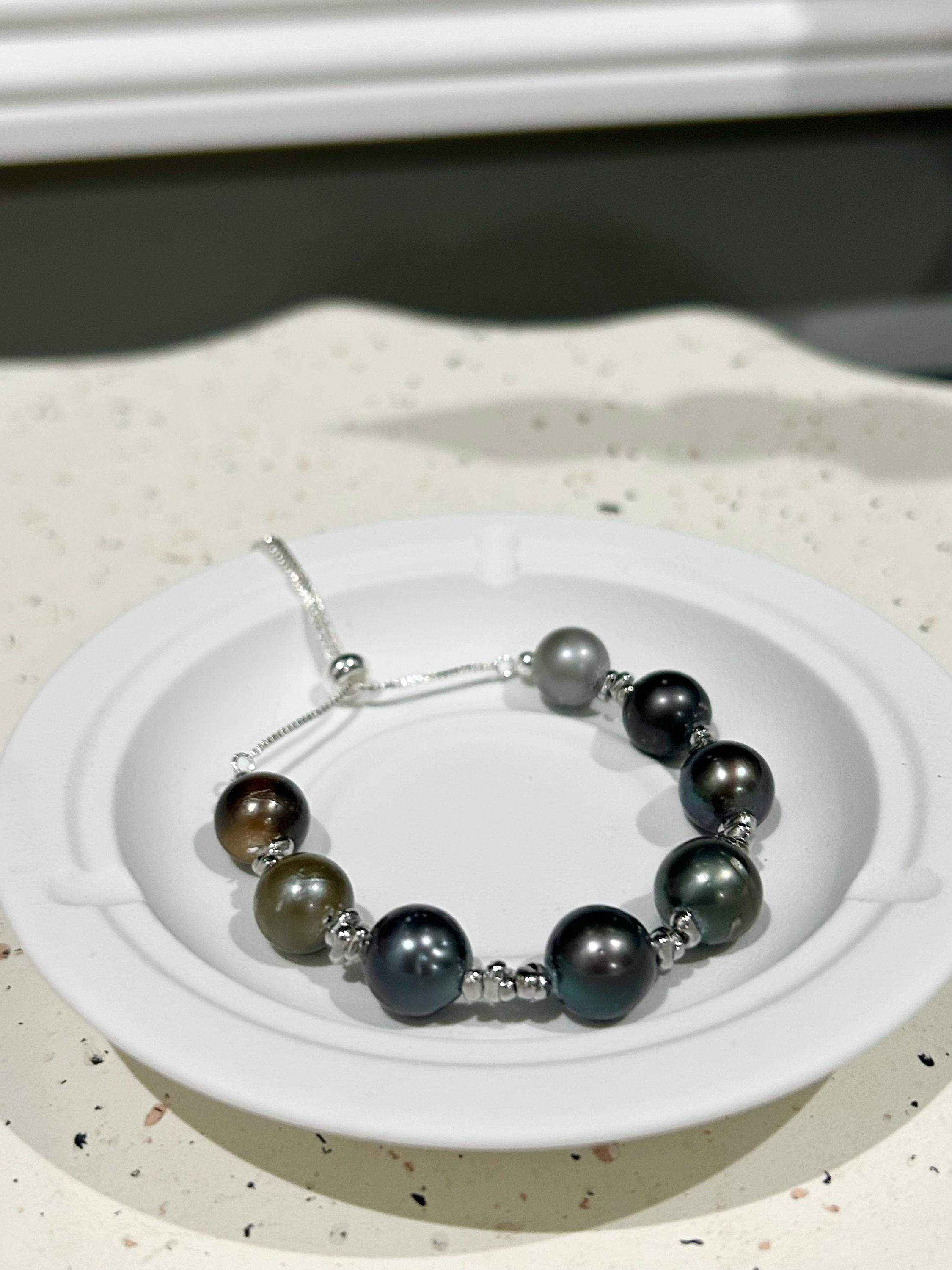 Iridescent Multicolor Tahitian Pearl Bracelet — Silver Tone, Adjustable