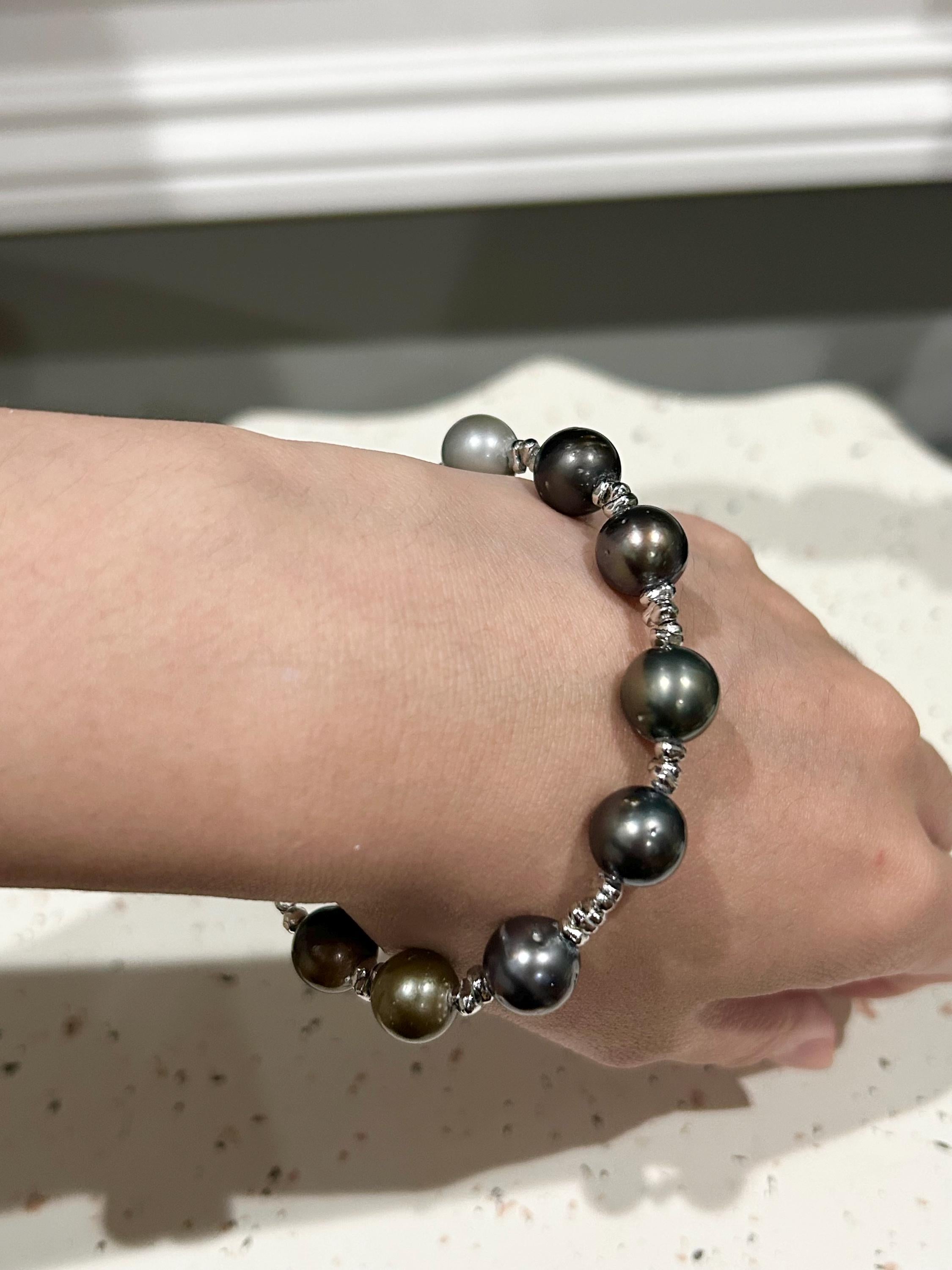 Iridescent Multicolor Tahitian Pearl Bracelet — Silver Tone, Adjustable
