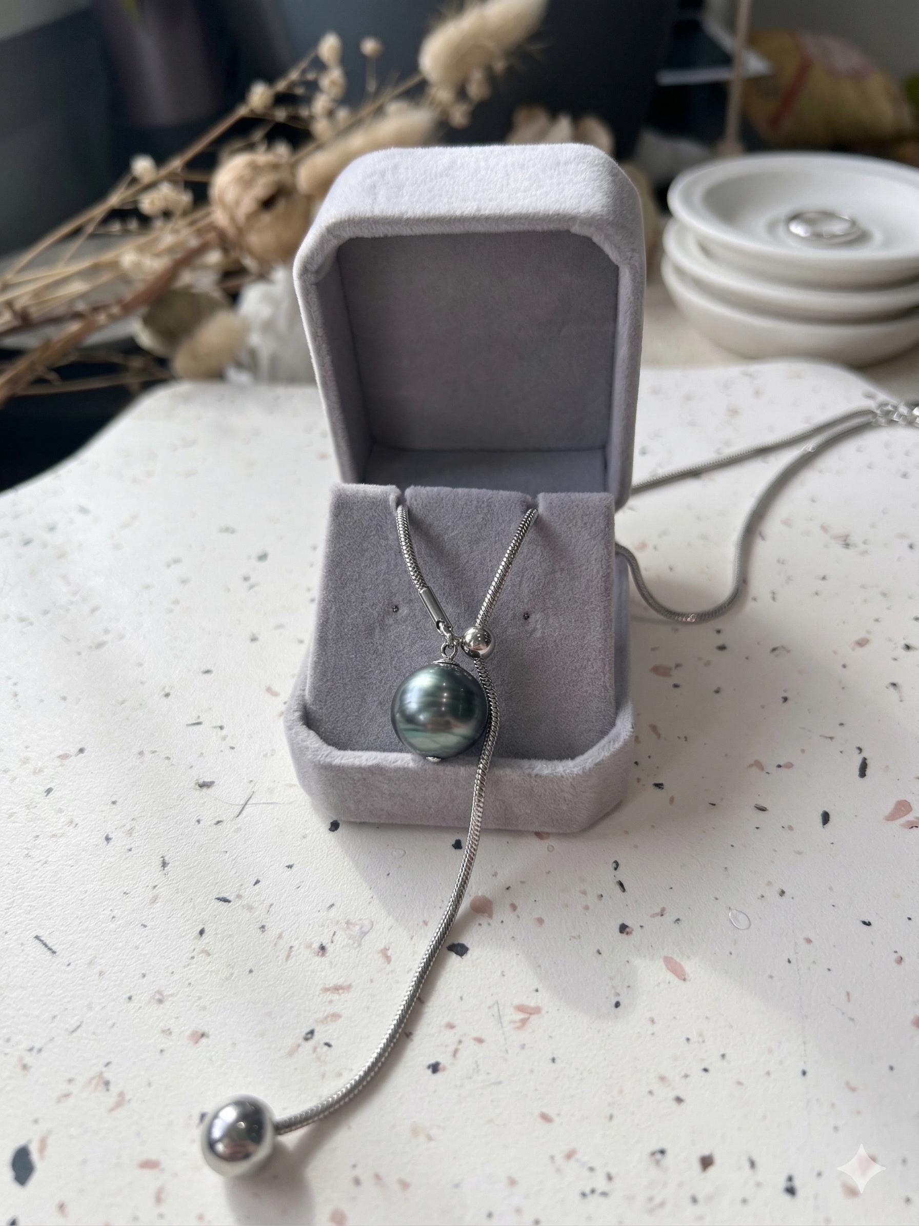 Tahitian Baroque Pearl Lariat Necklace – Stainless Steel, 12–15mm
