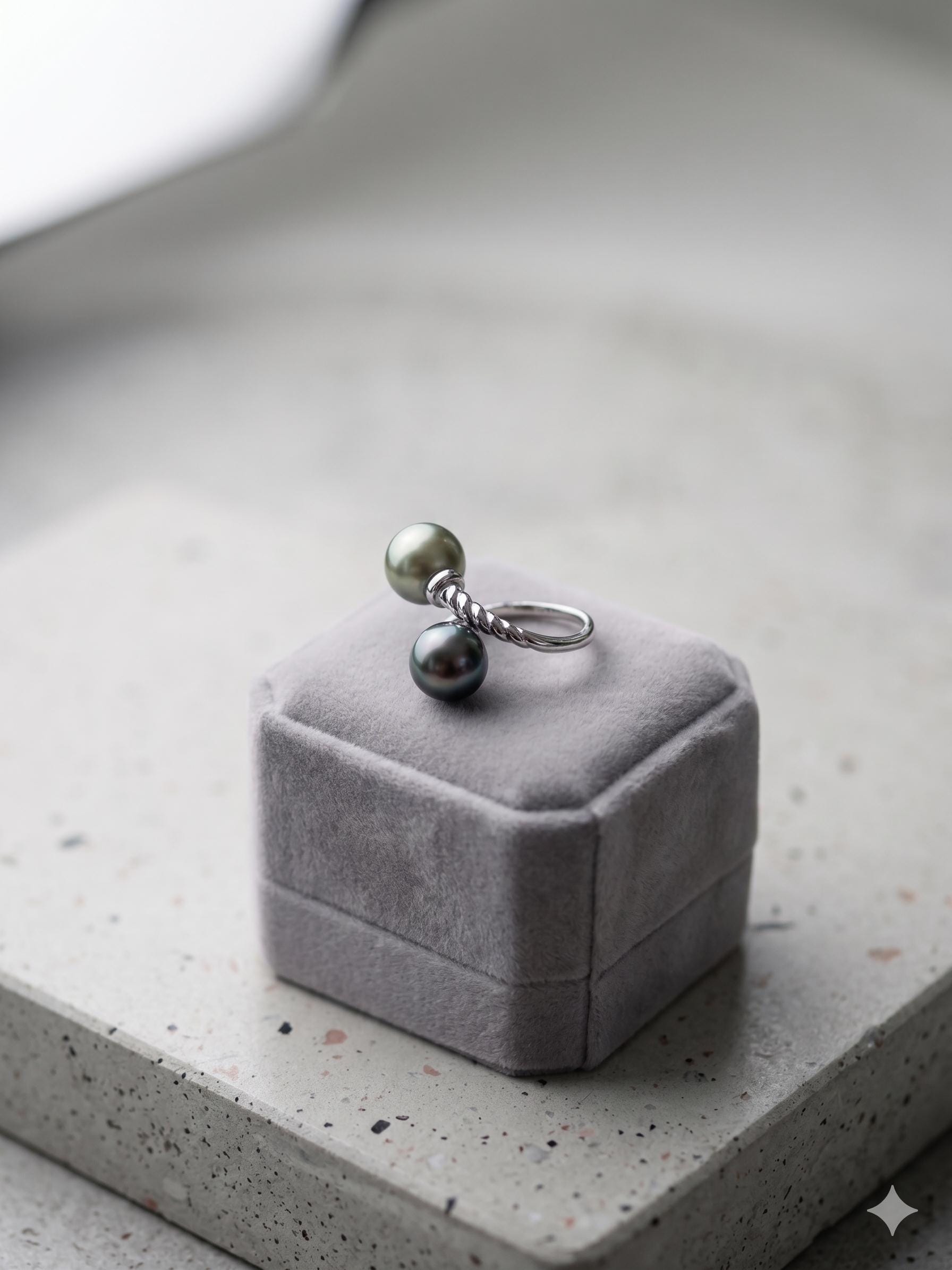 Double Tahitian Pearl Ring — Peacock & Platinum, Adjustable Band