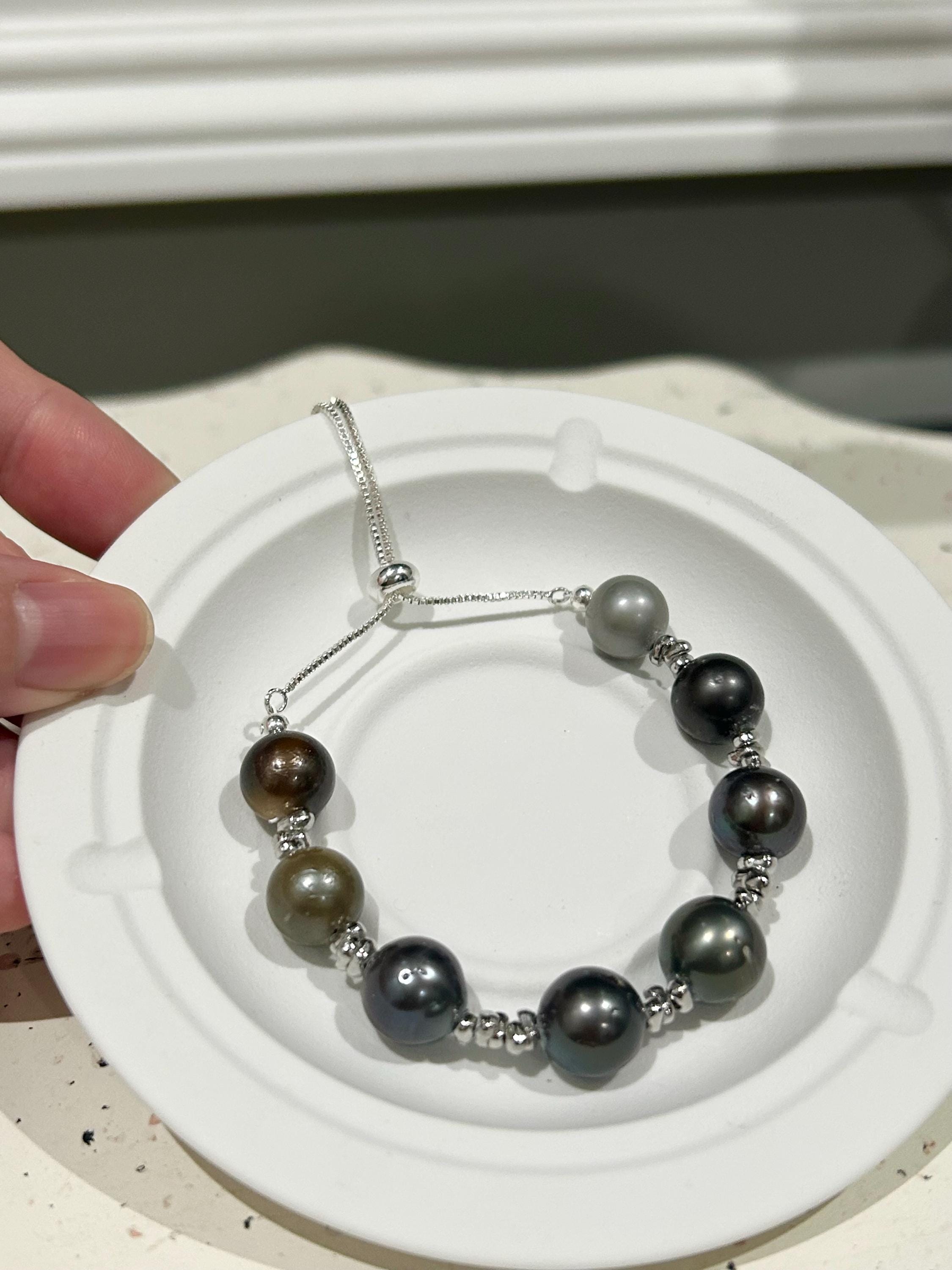 Iridescent Multicolor Tahitian Pearl Bracelet — Silver Tone, Adjustable