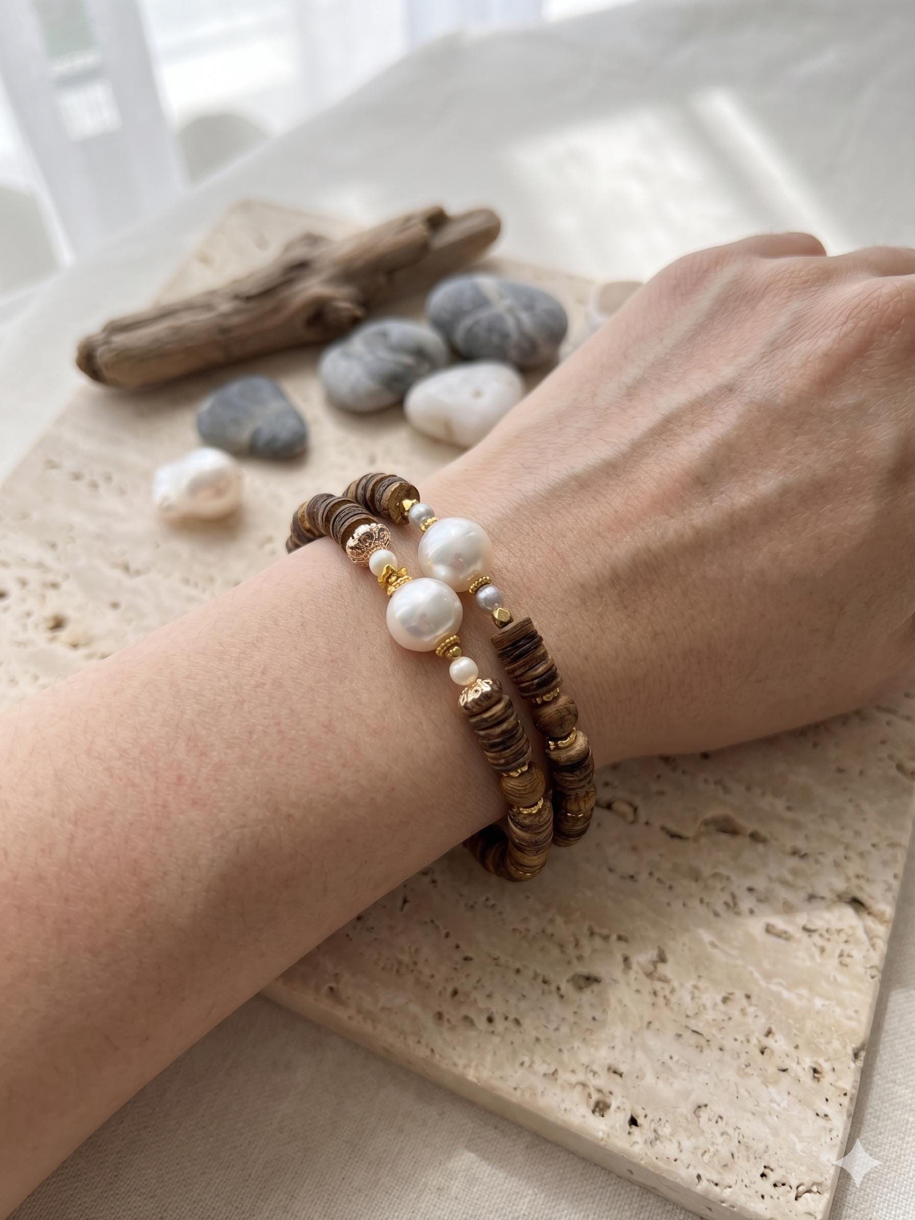 Convertible Pearl Agarwood Necklace Bracelet – 10–12mm