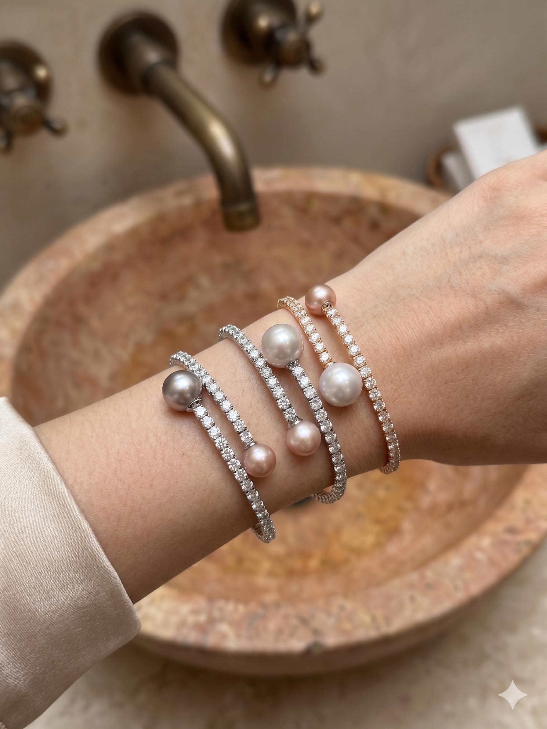 Double Edison Pearl Cuff Bracelet — Pink & Purple, Adjustable
