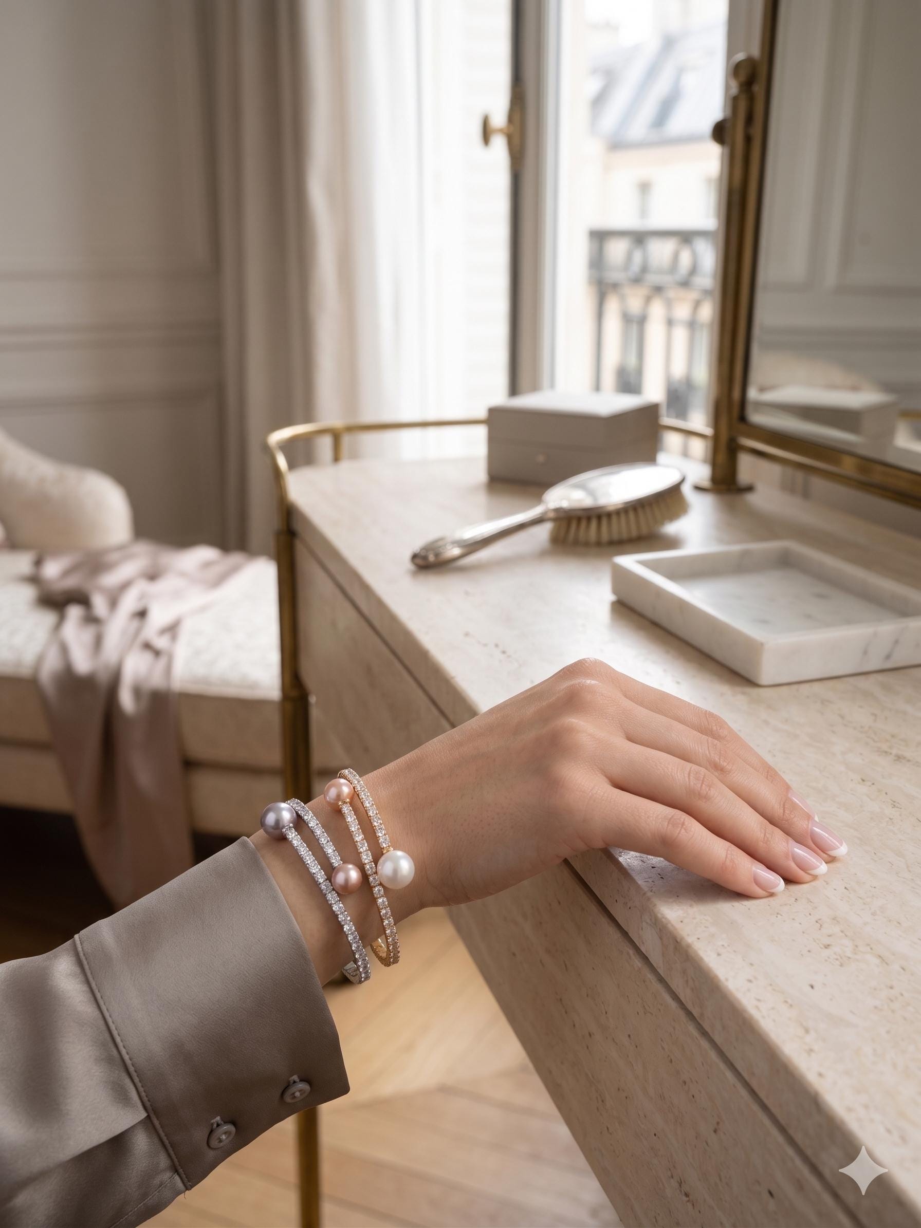 Double Edison Pearl Cuff Bracelet — Pink & Purple, Adjustable