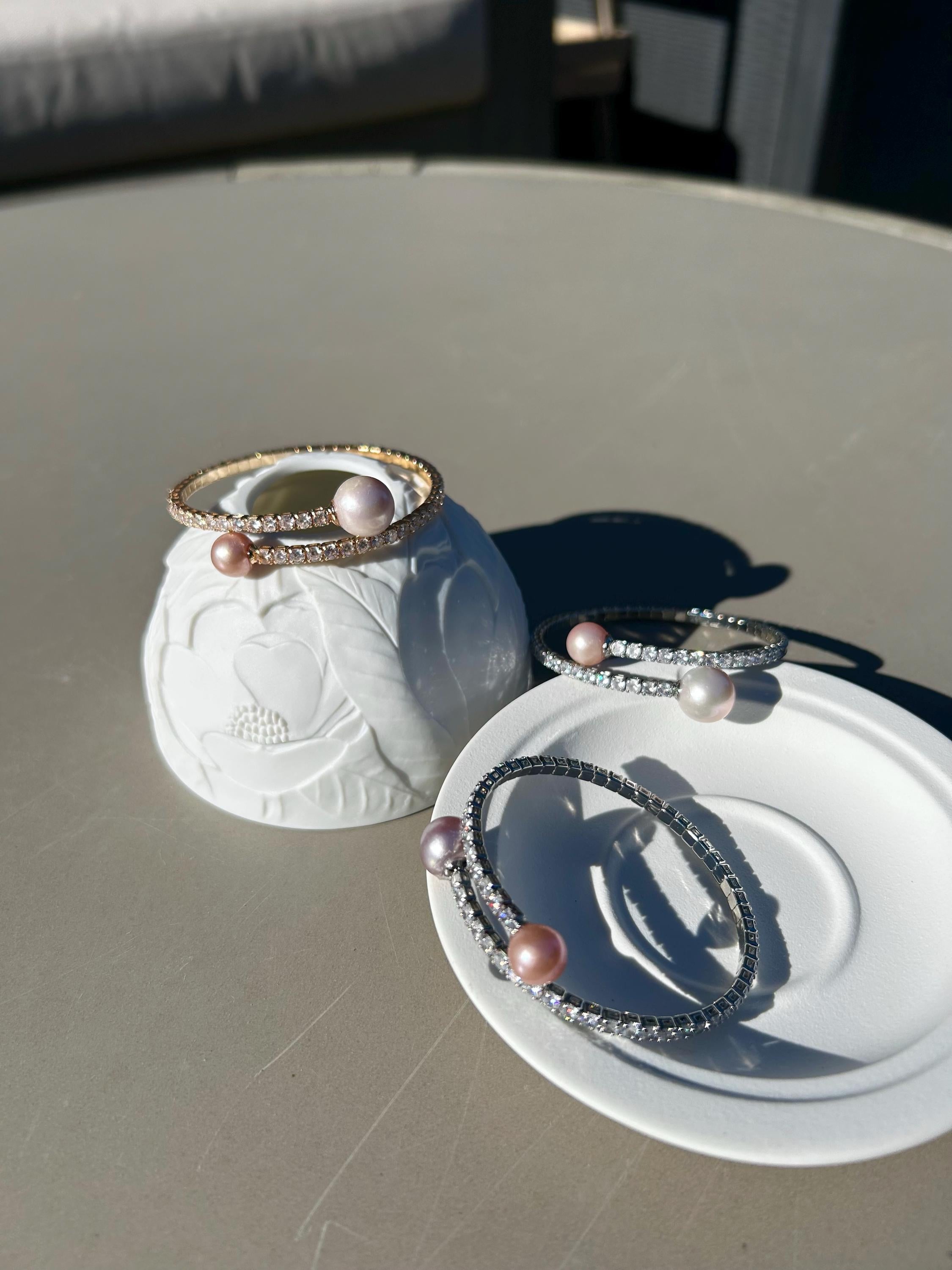 Double Edison Pearl Cuff Bracelet — Pink & Purple, Adjustable