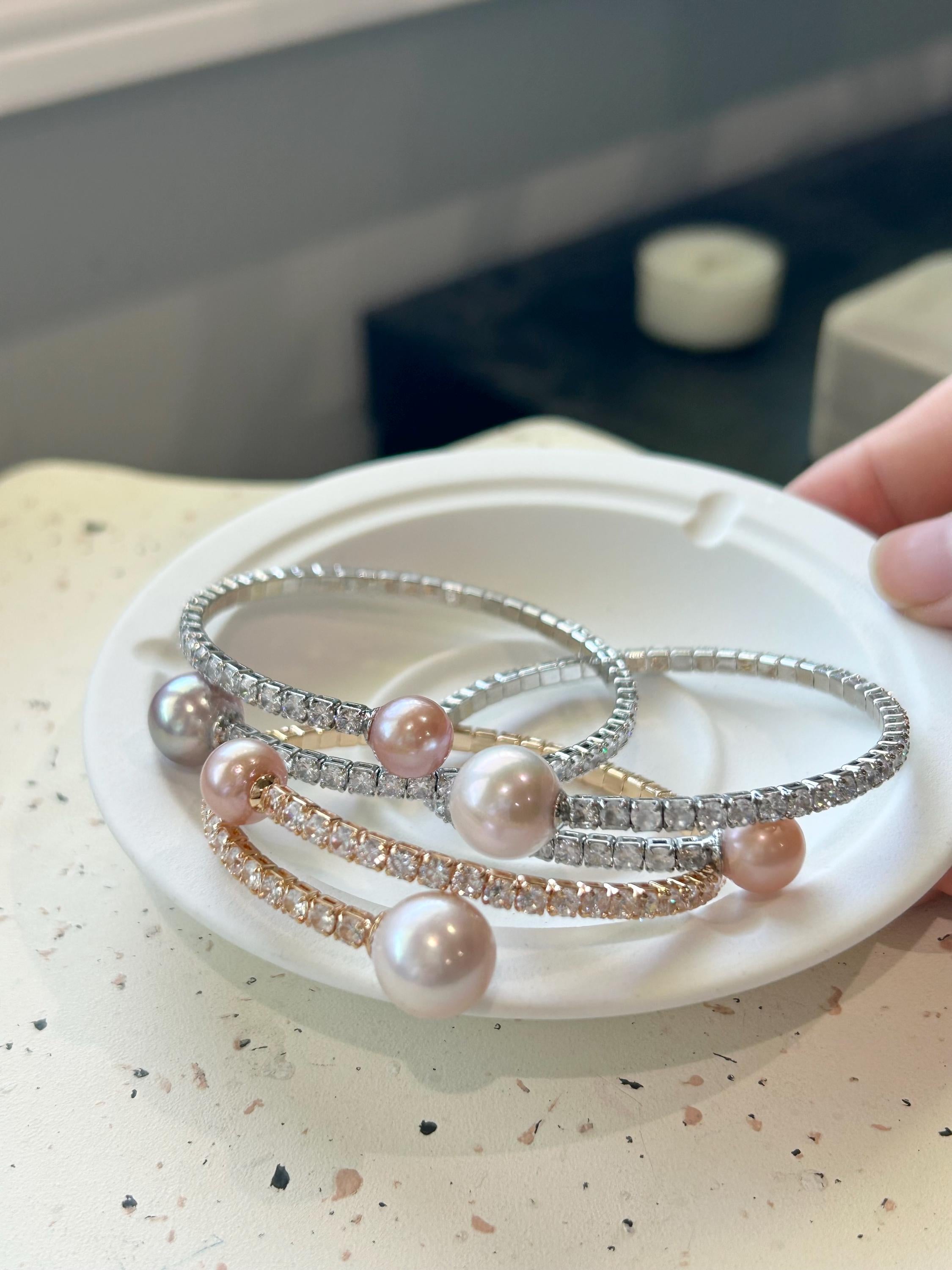 Double Edison Pearl Cuff Bracelet — Pink & Purple, Adjustable
