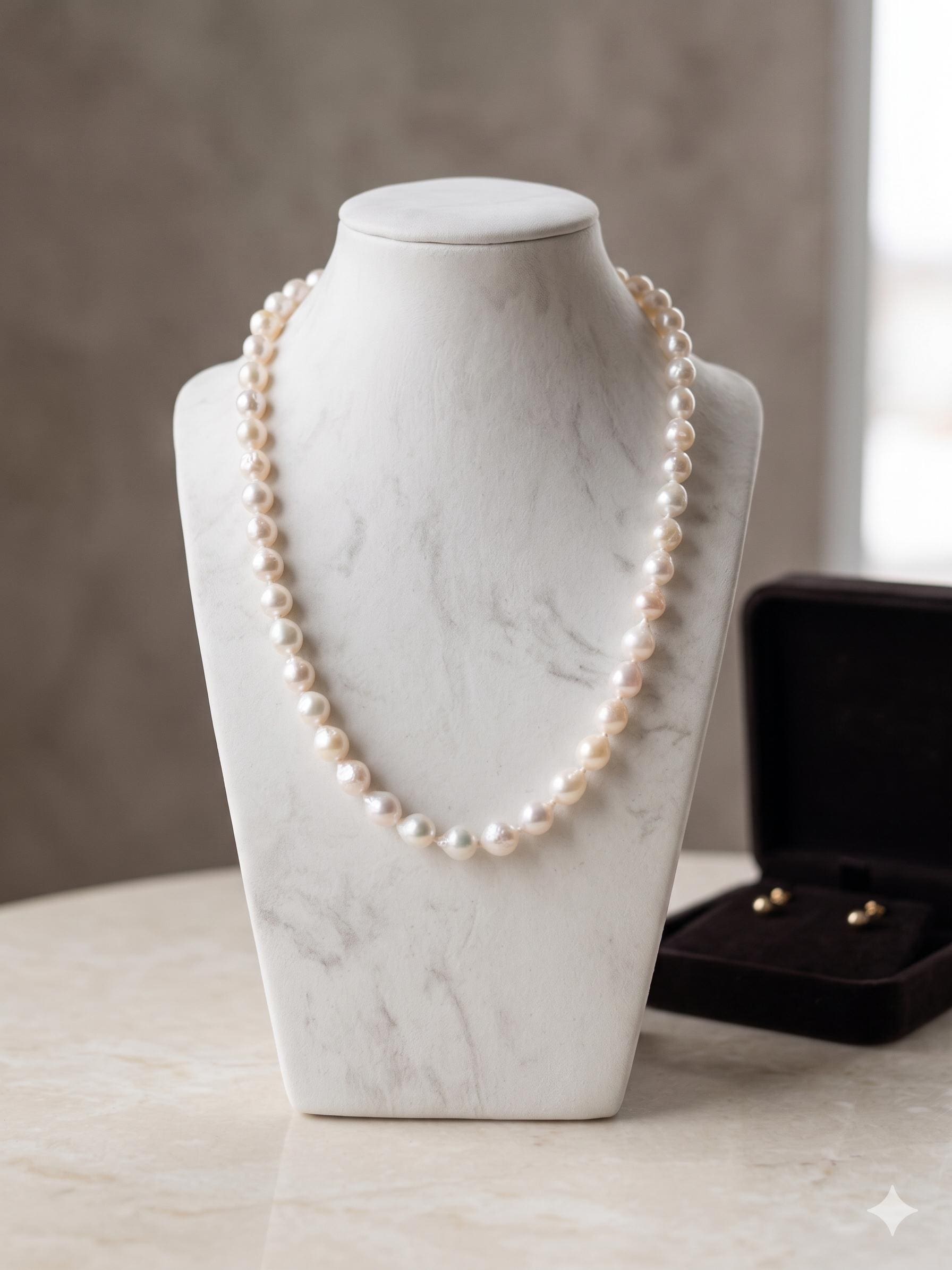 Japanese Akoya Baroque Pearl Necklace – 7–8mm, Natural Pink Luster