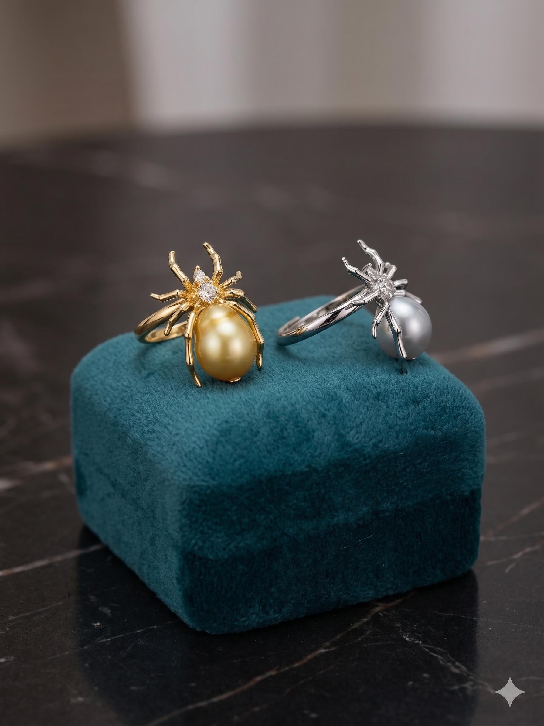 South Sea Pearl Spider Ring – Golden or White, 10–12mm