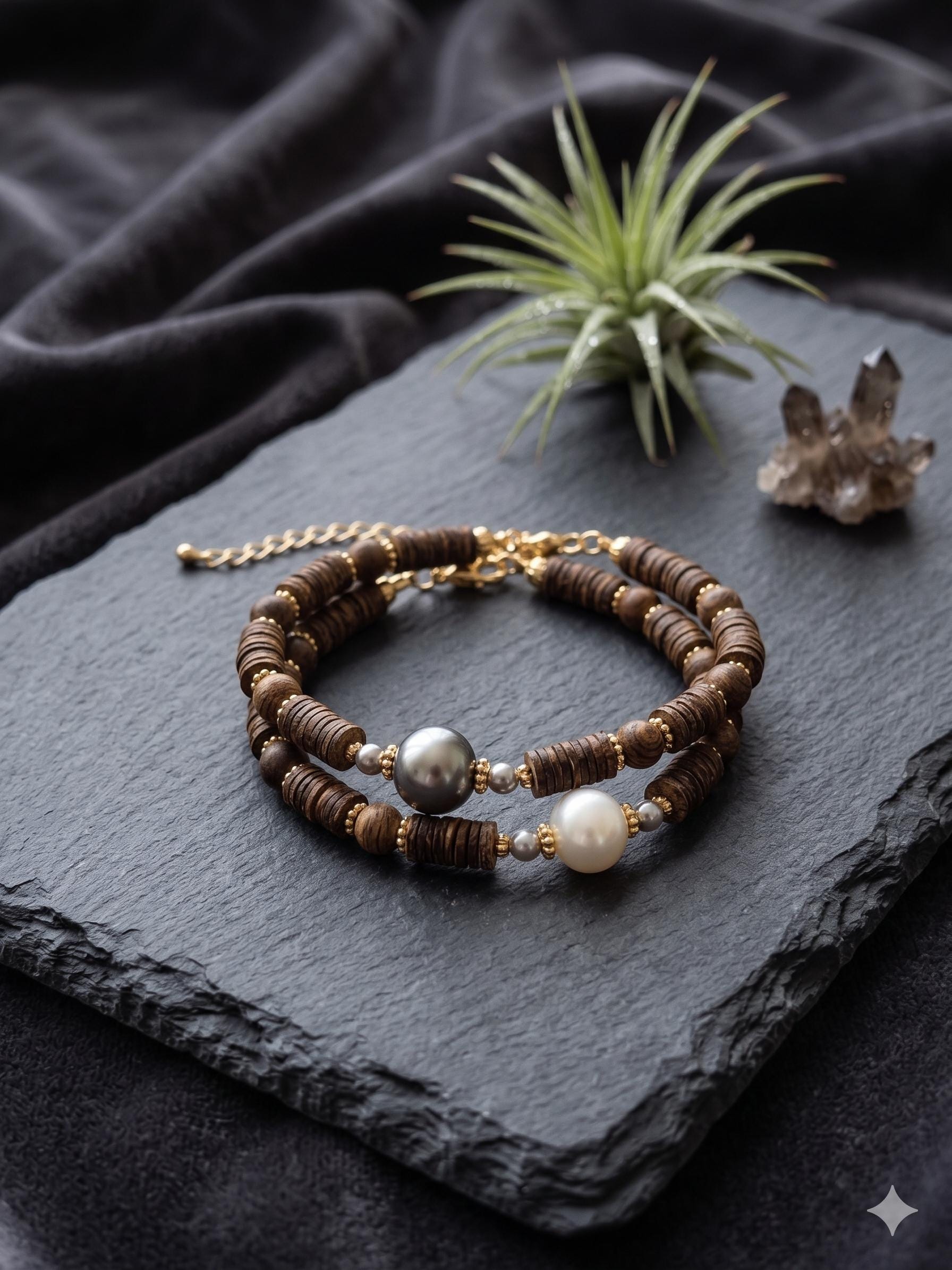 Convertible Pearl Agarwood Necklace Bracelet – 10–12mm