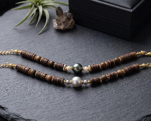 Convertible Pearl Agarwood Necklace Bracelet – 10–12mm