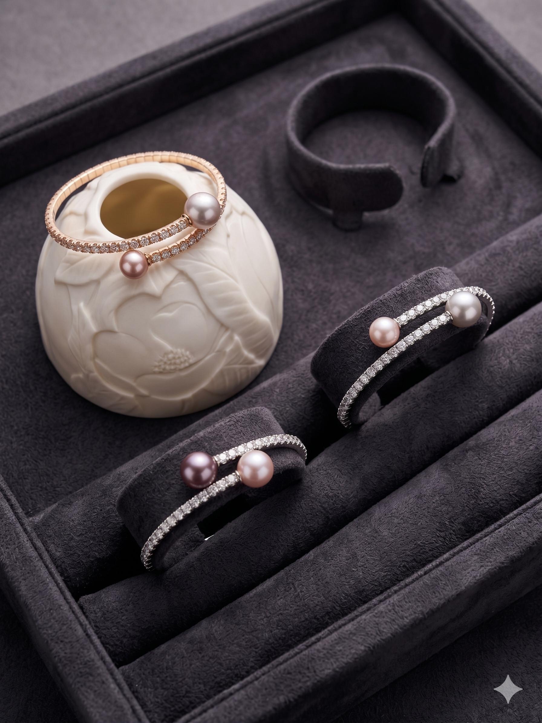 Double Edison Pearl Cuff Bracelet — Pink & Purple, Adjustable