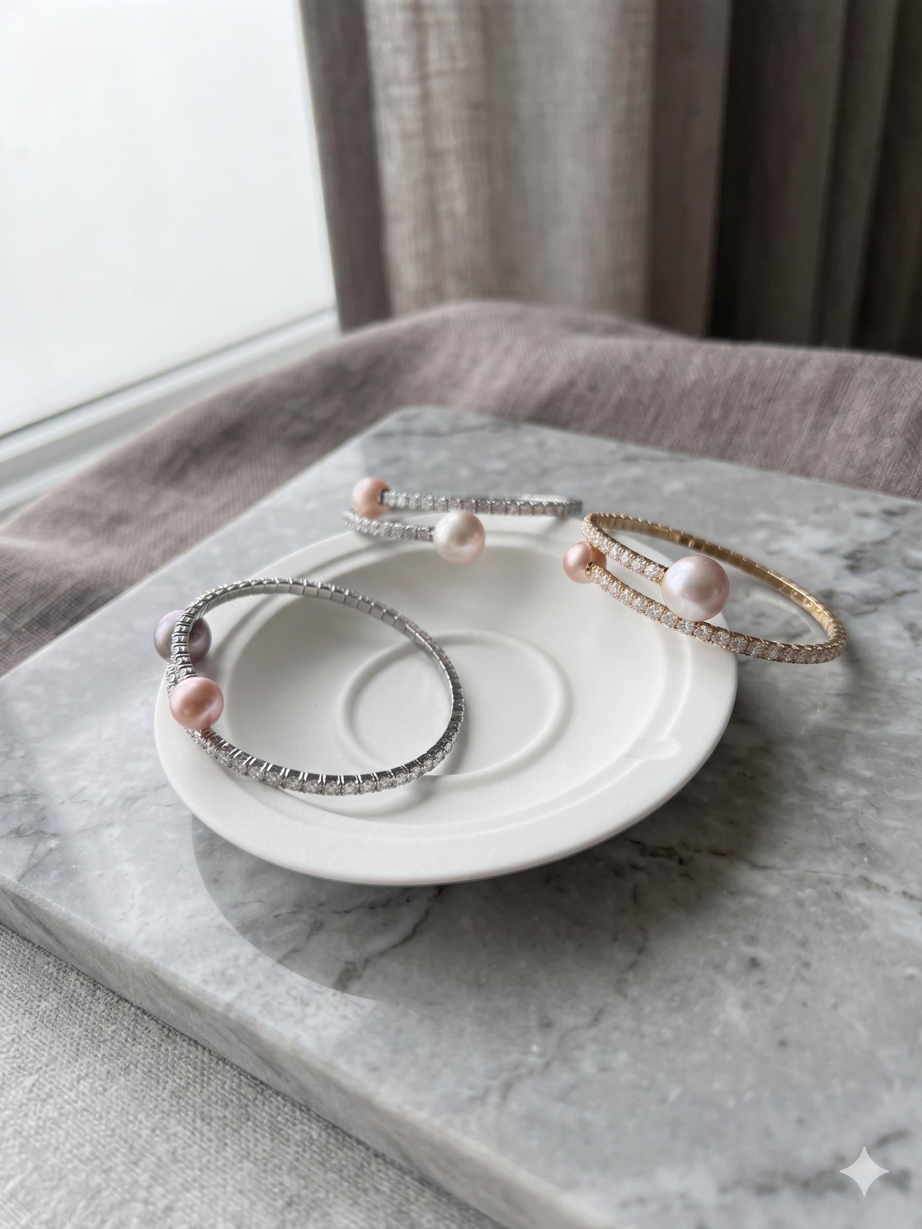 Double Edison Pearl Cuff Bracelet — Pink & Purple, Adjustable