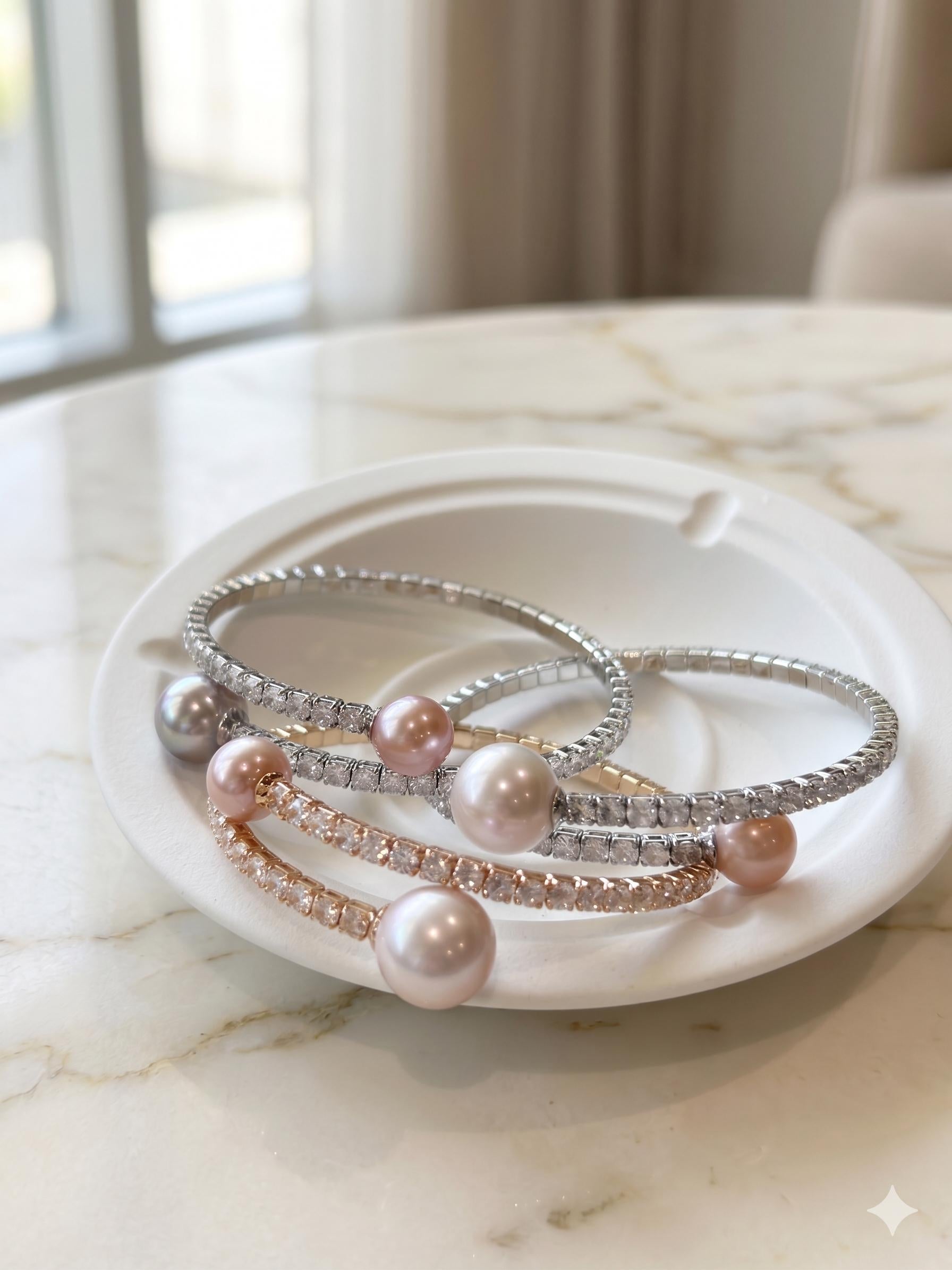 Double Edison Pearl Cuff Bracelet — Pink & Purple, Adjustable