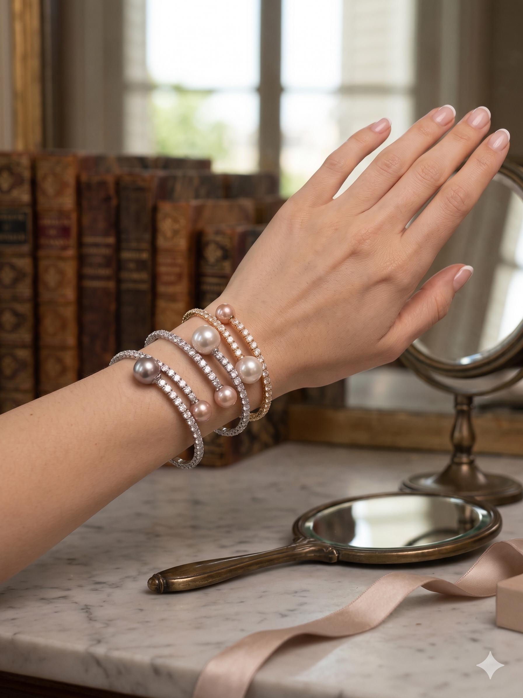 Double Edison Pearl Cuff Bracelet — Pink & Purple, Adjustable