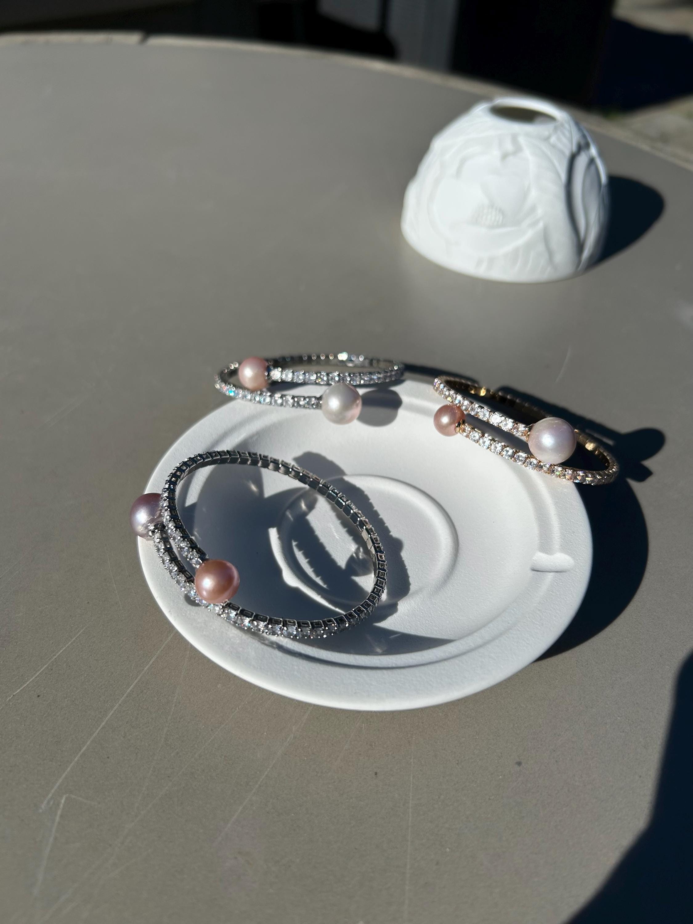 Double Edison Pearl Cuff Bracelet — Pink & Purple, Adjustable