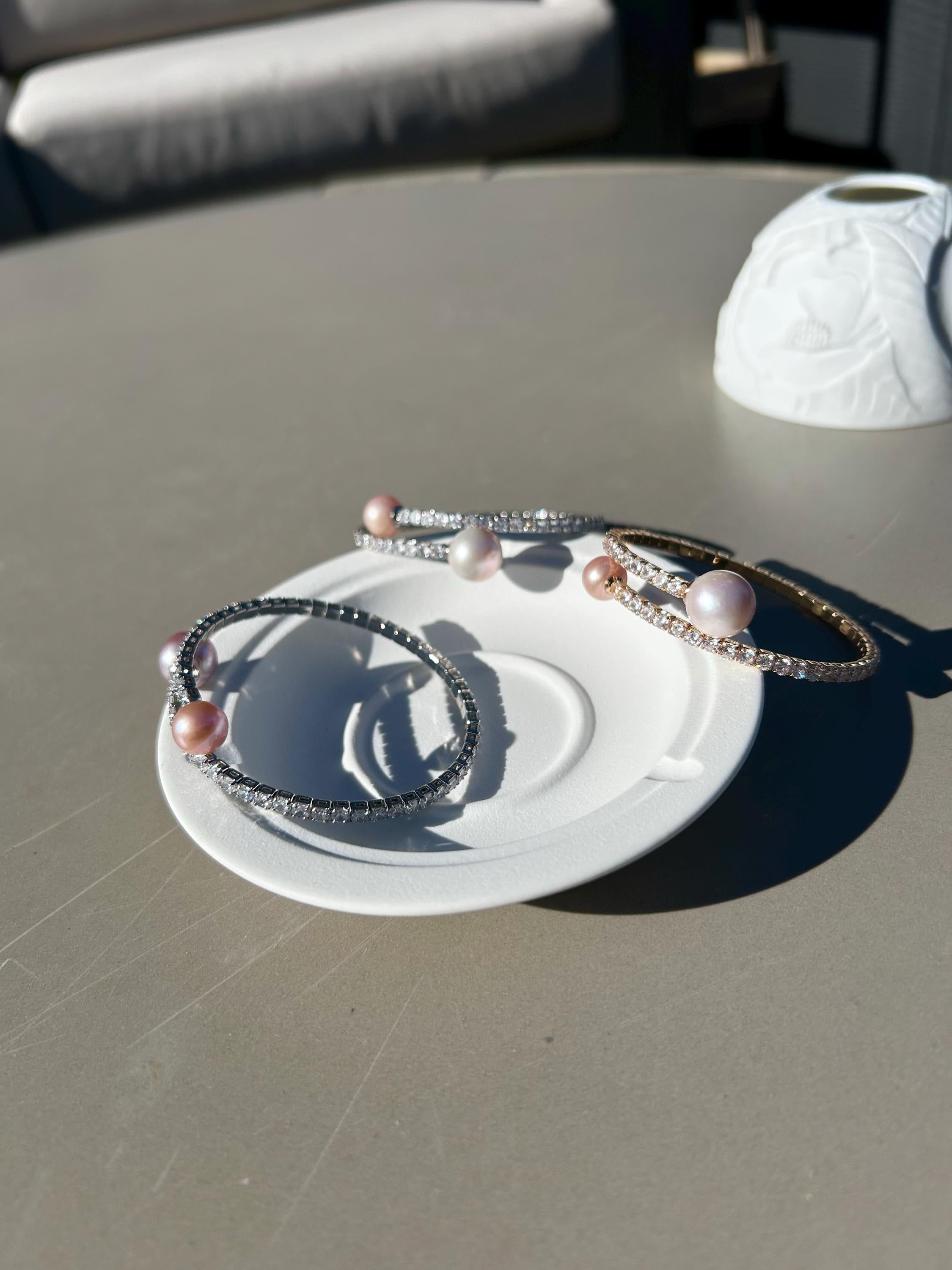Double Edison Pearl Cuff Bracelet — Pink & Purple, Adjustable