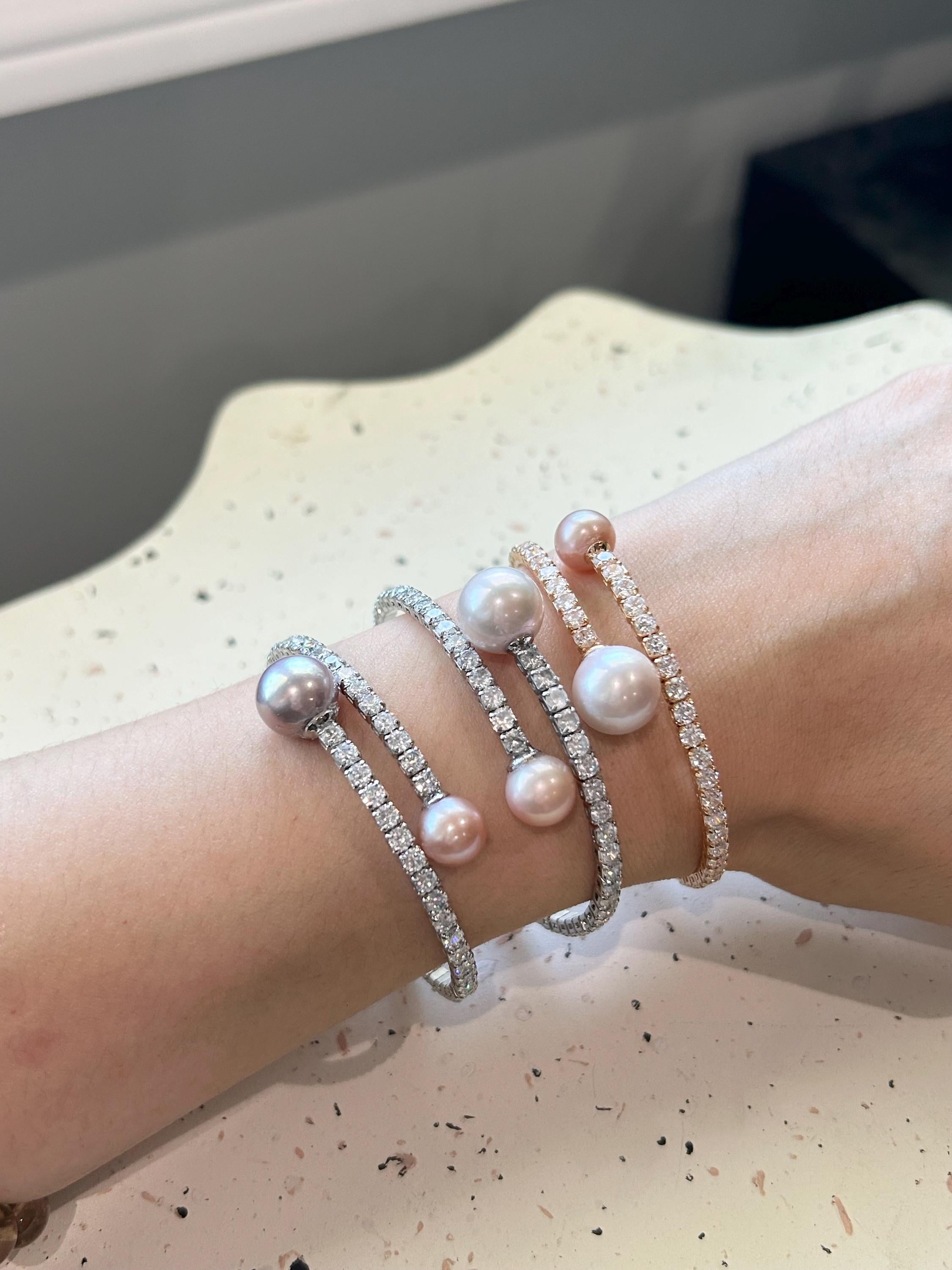 Double Edison Pearl Cuff Bracelet — Pink & Purple, Adjustable